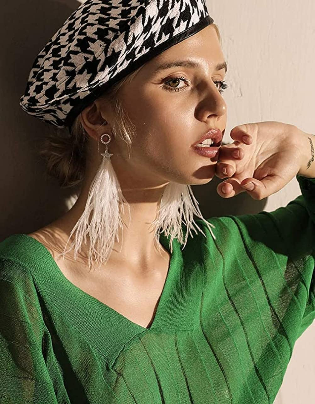 Ostrich Feathers Trims Fringe with Satin Ribbon Tape - for Dress Sewing Crafts Costumes Decoration Pack of 2 Yards (White) - Beige image number 4