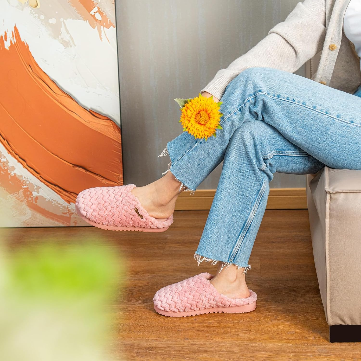 Longbay Women'S Comfy Coral Fleece Memory Foam Slippers with Comfy Flannel Upper Slip on House Shoes for Indoor or Outdoor image number 5