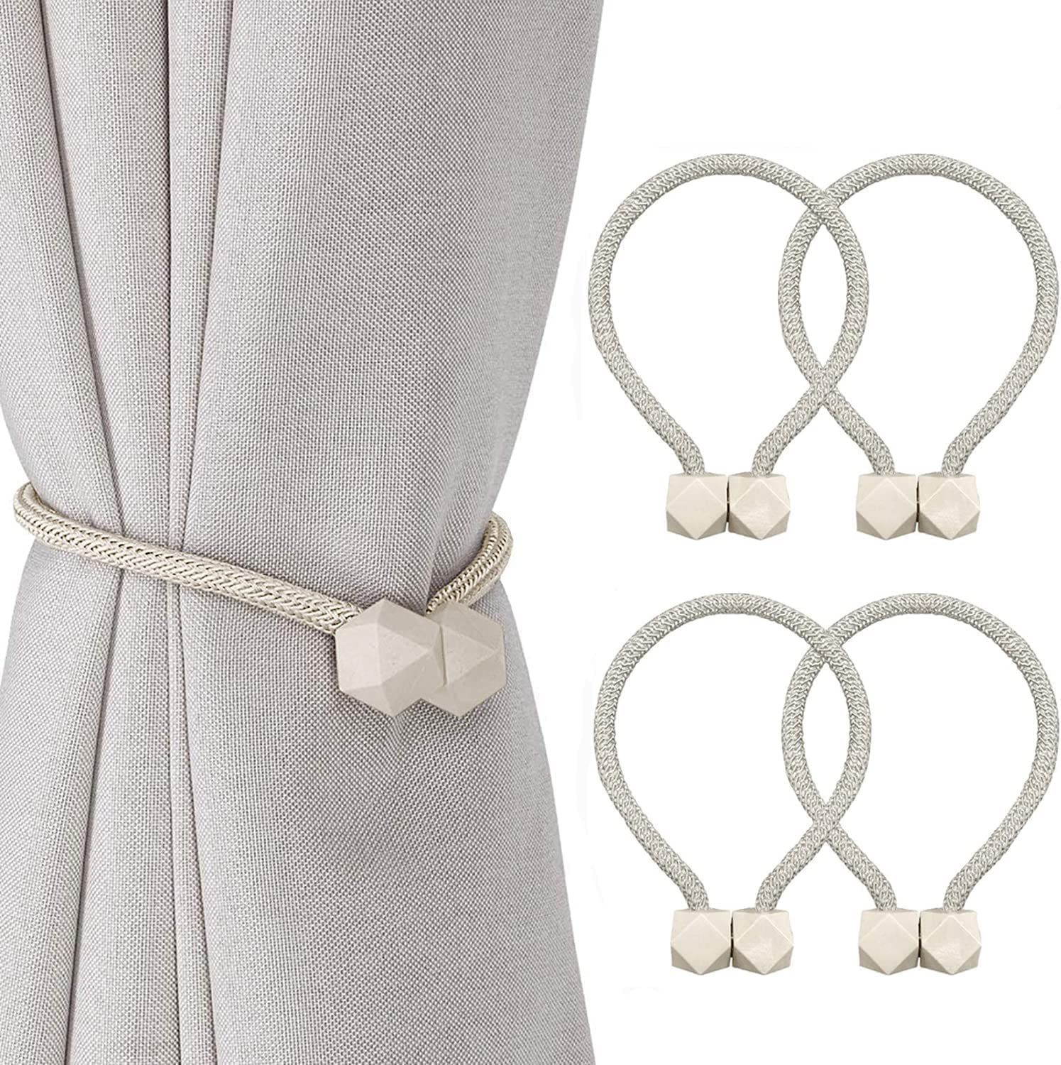 4 Packs Magnetic Curtain Tiebacks for Drapes, H HOME-MART Convenient Drape Tie Backs, Decorative Drape Magnetic Curtain Tie Backs Holdback Holder for Window Draperies,No Tools Required