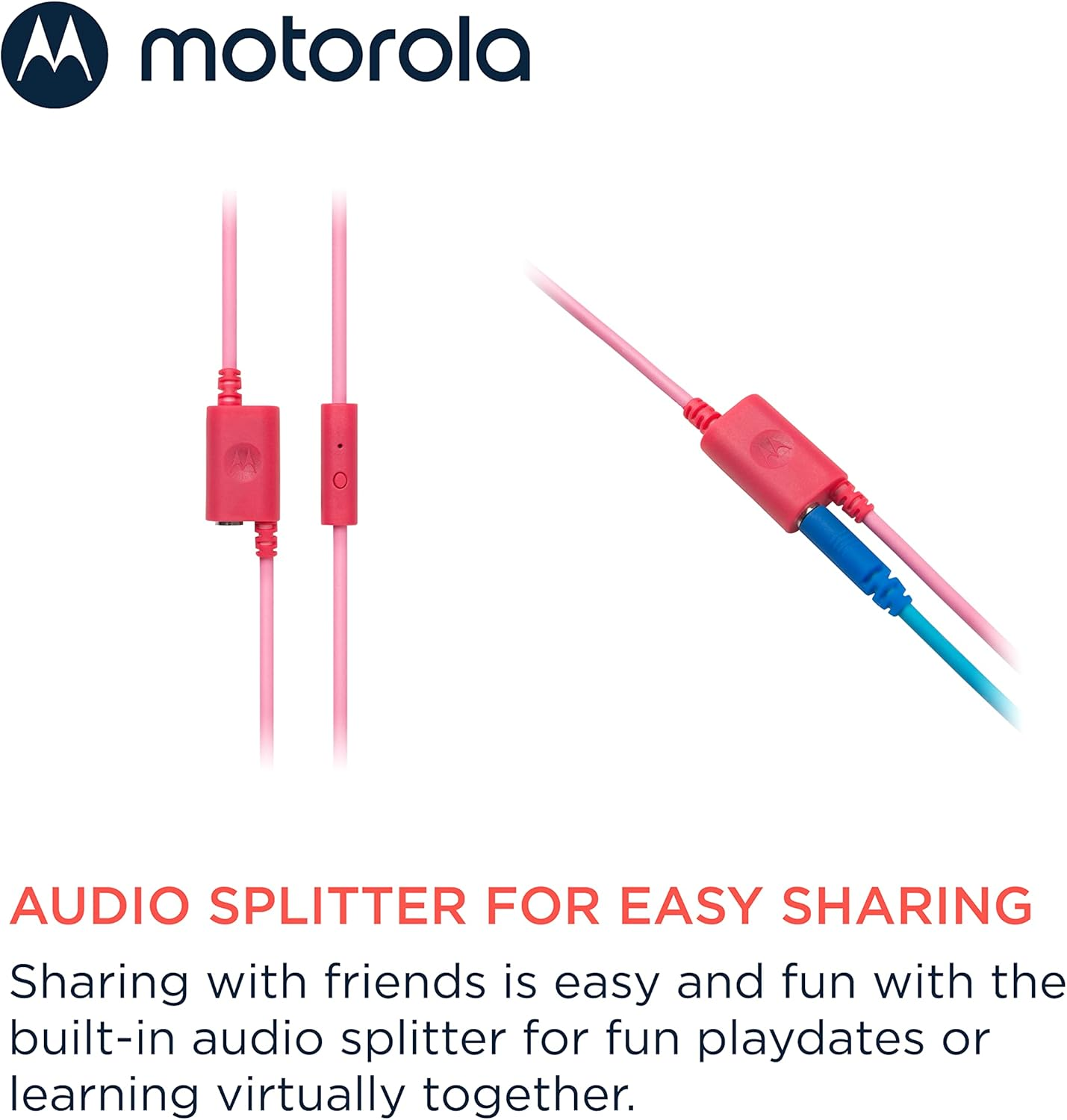 Motorola Sound JR200 - Children'S Headphones with Cable - Volume Limit 85 Db with Audio Splitter - BPA Free - from 3 Years - Pink image number 6