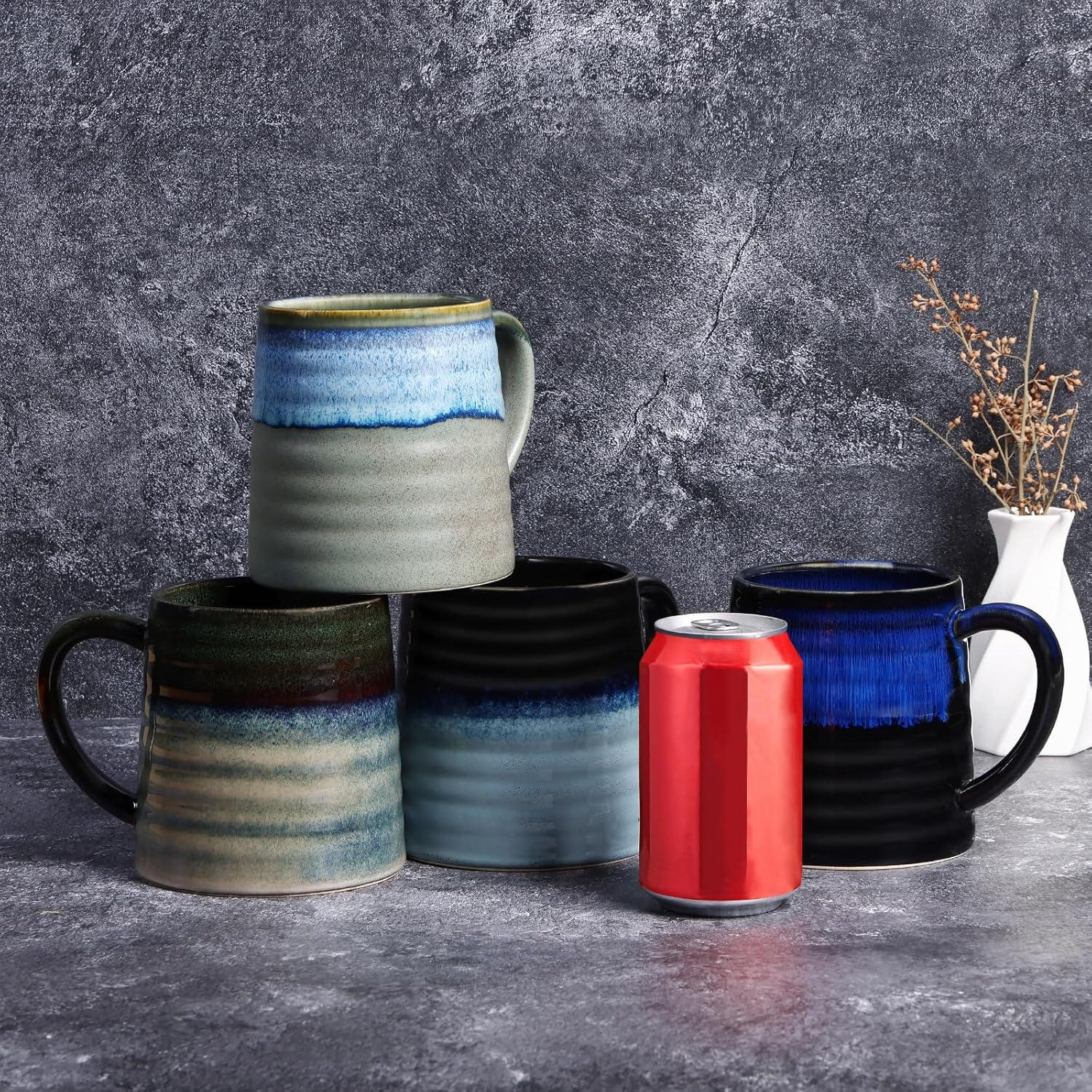 700Ml Extra Large Ceramic Coffee Mug with Big Handle, 25 Oz Handmade Glazed Oversized Tea Cup for Office and Home, Microwave, Dishwasher and Freezers Safe, Hot and Cold Drinking (Ink Green) - 18Oz-Ink Green image number 7