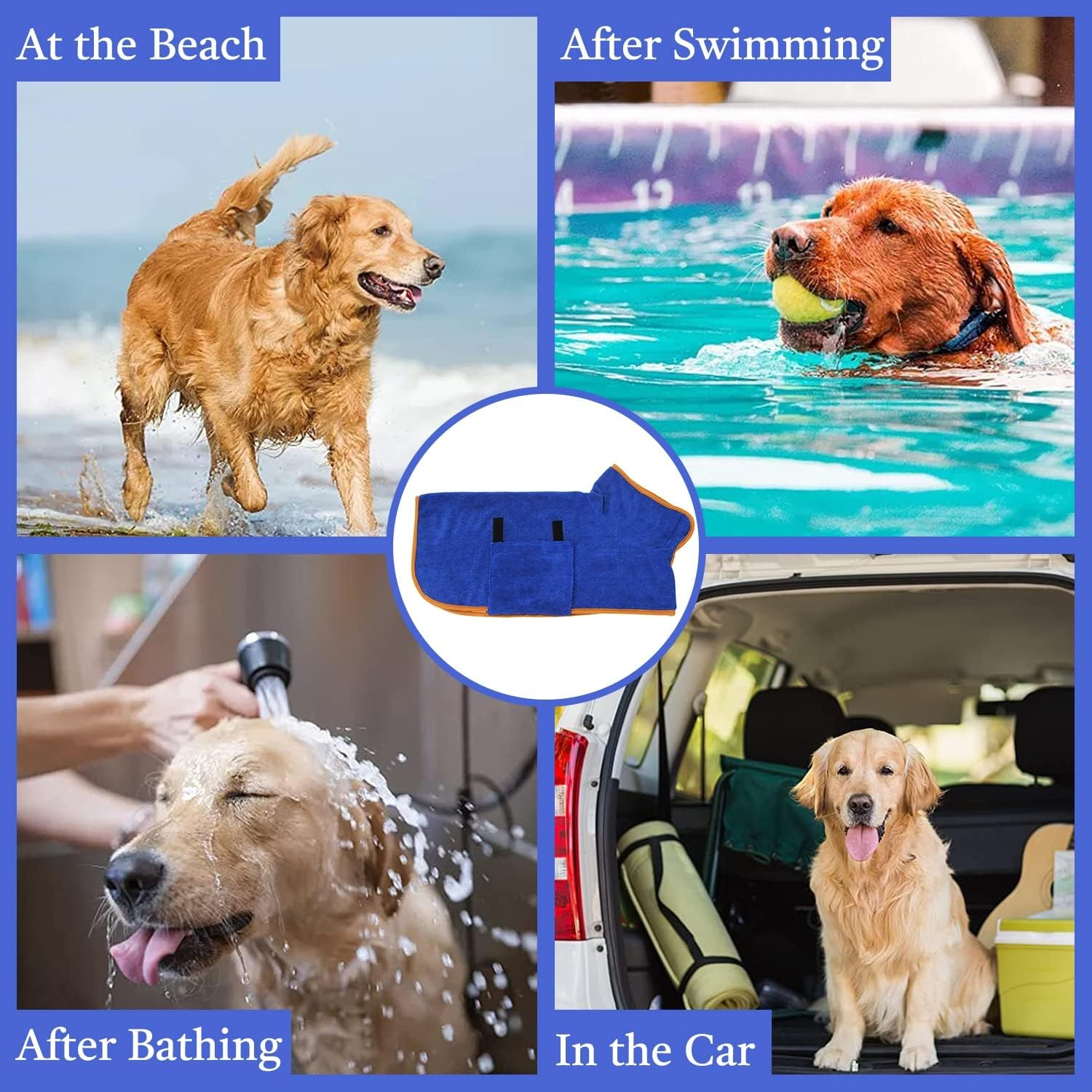 Dog Bathrobe, Dog Drying Coat with Velcro Closure, Microfiber Dog Drying Robe, Adjustable Collar and Waist Pet Towel, Quick Drying and Moisture Absorption to Prevent Pet Hair Loss image number 5