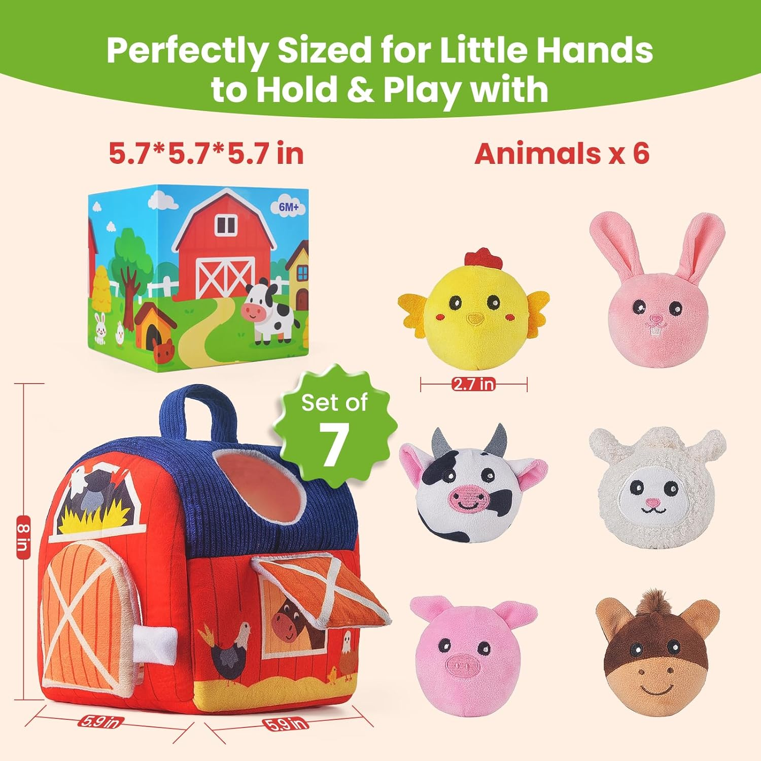 Farm Animal Blind Box, 6 Pack Sensory Plush Dolls for Infants 6-12 Months, Educational Baby Toy & Shower Gift image number 6