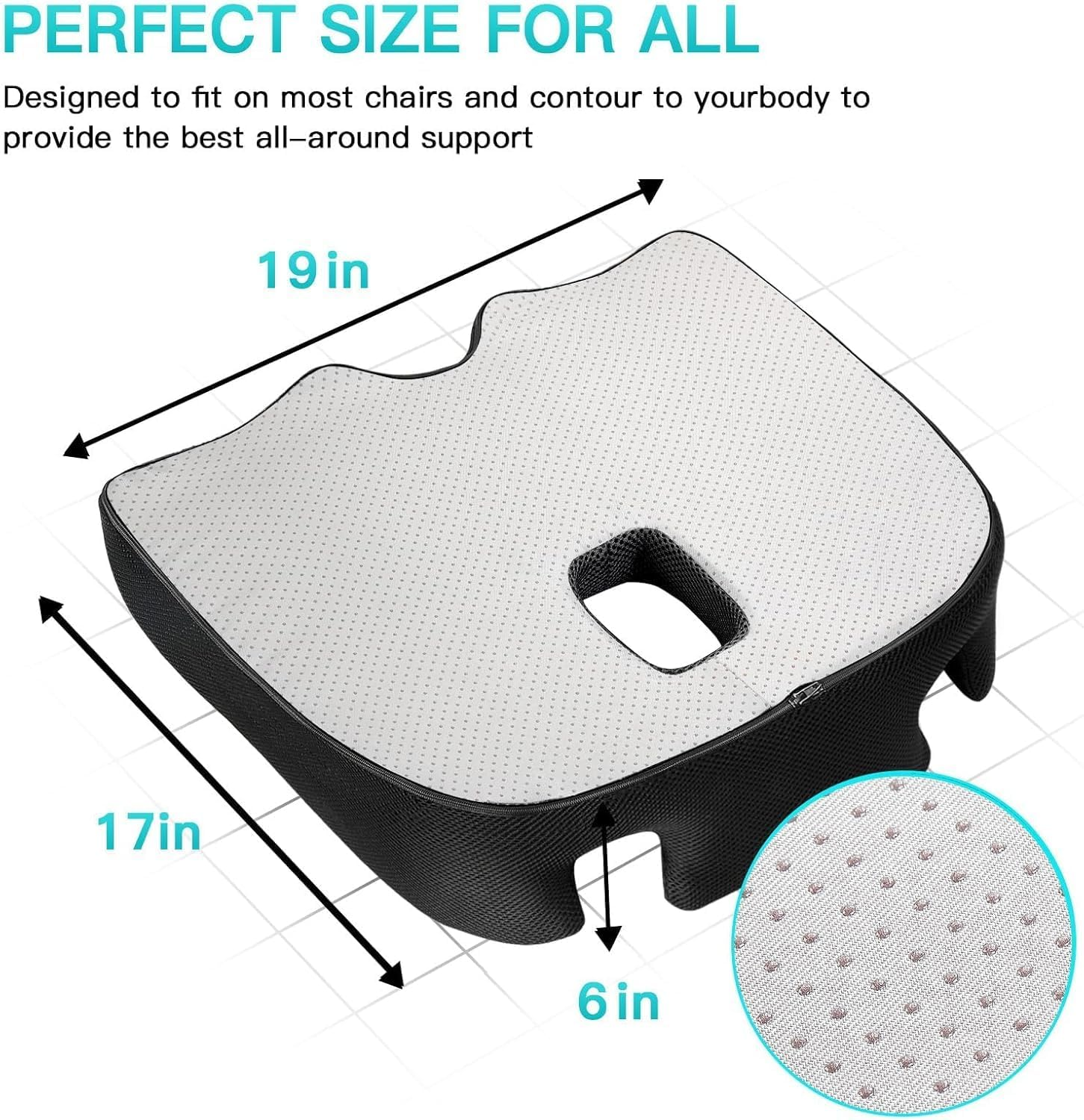 Benazcap Memory Seat Cushion for Office Chair Pressure Relief Sciatica & Tailbone Pain Relief Memory Foam Firm Coccyx Pad for Long Sitting, for Office Chair, Gaming Chair and Car Seat, Black image number 2