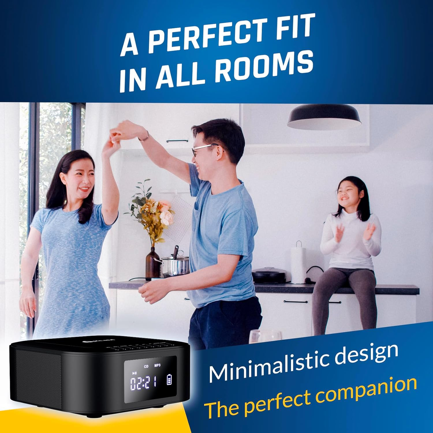 KLIM Boombox E1 - CD Player Portable Audio System + Extra BASS with Subwoofer + FM Radio, CD MP3 Bluetooth AUX USB + Wired and Wireless Mode Rechargeable Battery + Remote Control image number 3