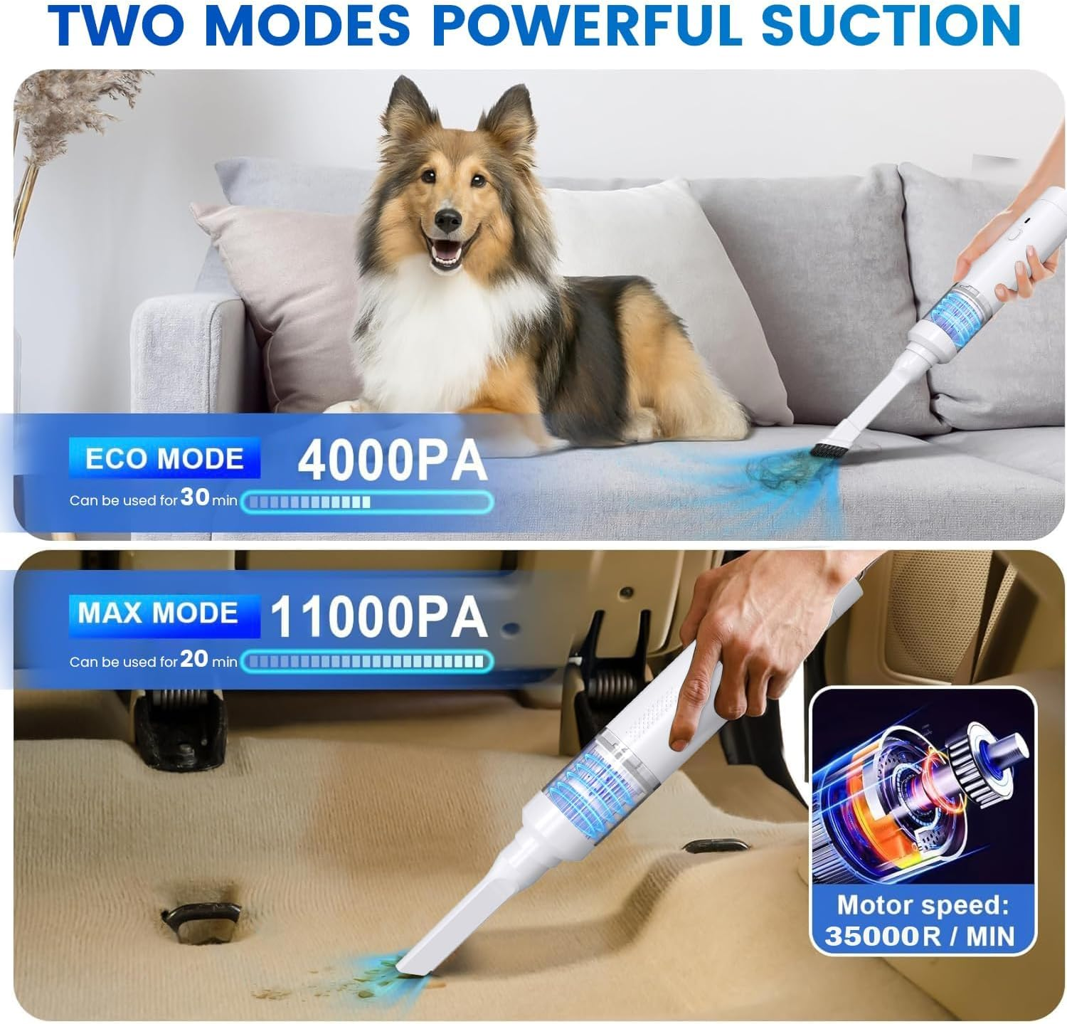 Car Vacuum 11000 Pa Handheld Vacuum Cleaner Test Winner 3600Mah with Charging Cable Handheld Vacuum Cleaner Battery Wireless Wet & Dry with Washable HEPA Filter Handheld Vacuumcleaner image number 5