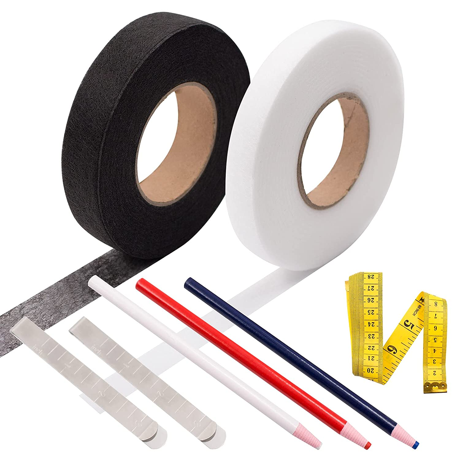 Daily Treasures 2Pack 140 Yards Iron-On Hemming Tape (With 2 Sewing Clips+3 Mark Pencil+1 Tape Measure) | 15 & 20 Mm Fabric Fusing Tape | Bonding Web Adhesive Tape for Jeans Trousers Garment Cloth image number 4