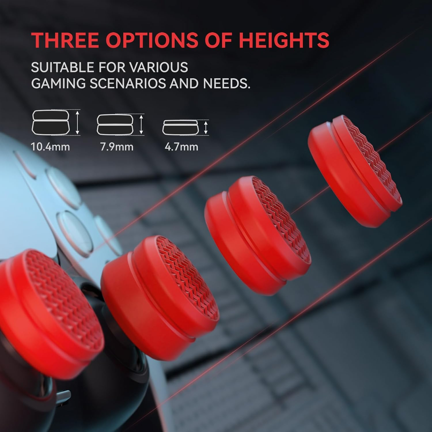 Playvital 3 Height Armor Thumbs Cushion Caps Thumb Grips for Ps5, for Ps4, Thumbstick Grip for Xbox Core Wireless Controller, Thumb Grips for Xbox One, Elite Series 2, for Switch Pro - Passion Red