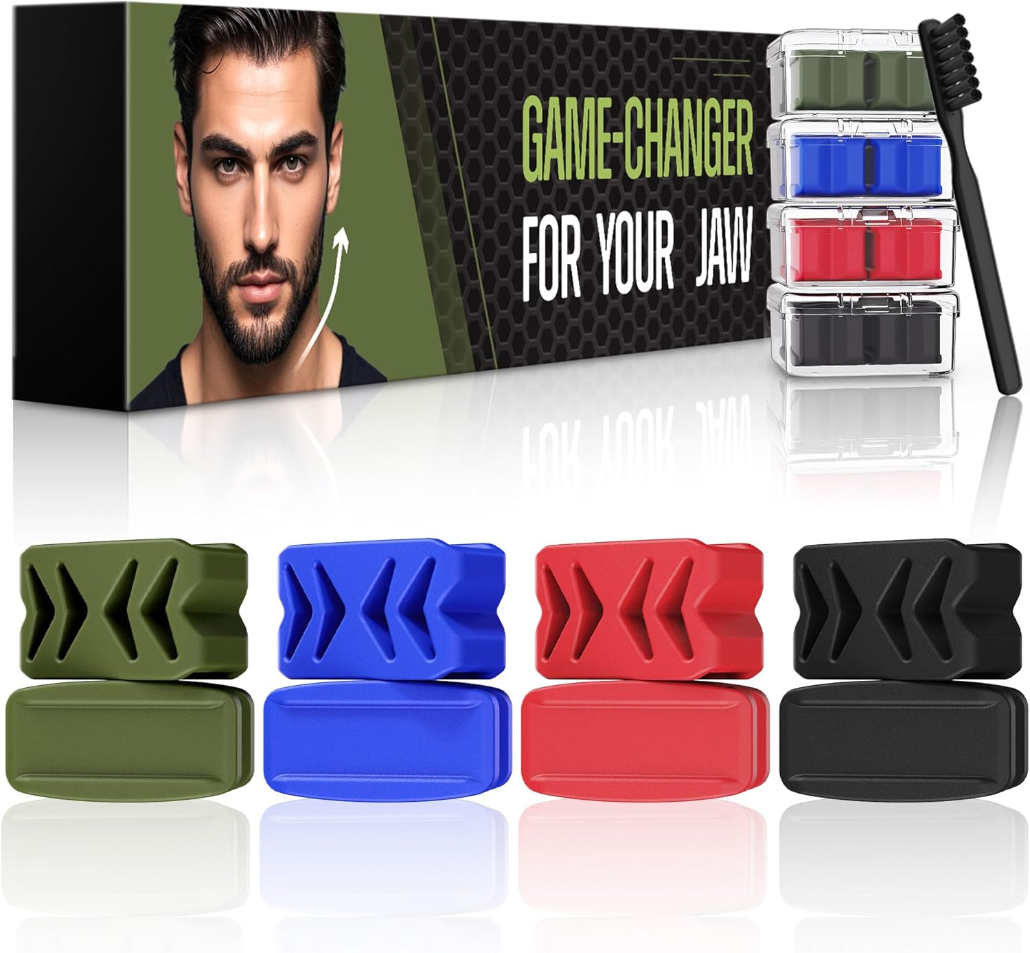 Azrra Jaw Exerciser for Women & Men, 4 Resistance Levels (8Pcs) Jawline Shaper Exerciser, Jaw Trainer Double Chin Eliminator for Jawline Face Toning & Strengthening