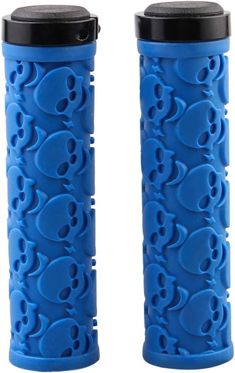 2 Pcs Bike Handlebar Grips Skull Style Bicycle Grips Soft Rubber Lock-On Handle Grips for Bicycle Mountain BMX