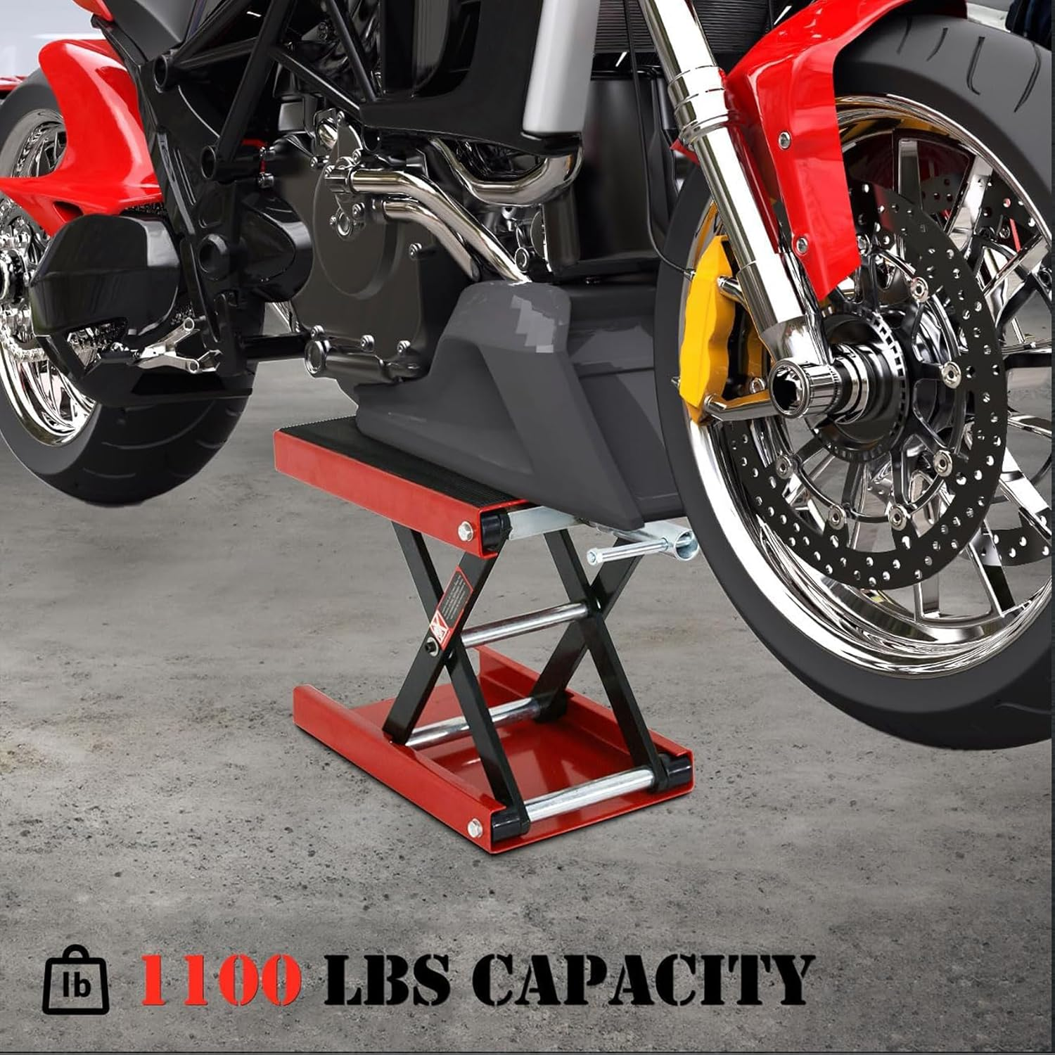 Motorcycle Lift, Steel Wide Deck Motor Crank Center Scissor Lift Jack Hoist Stand for Street Dirt Bikes Cruiser Touring Motorcycles Atvs, 500Kg Capacity Red, 36 * 23 * 34Cm