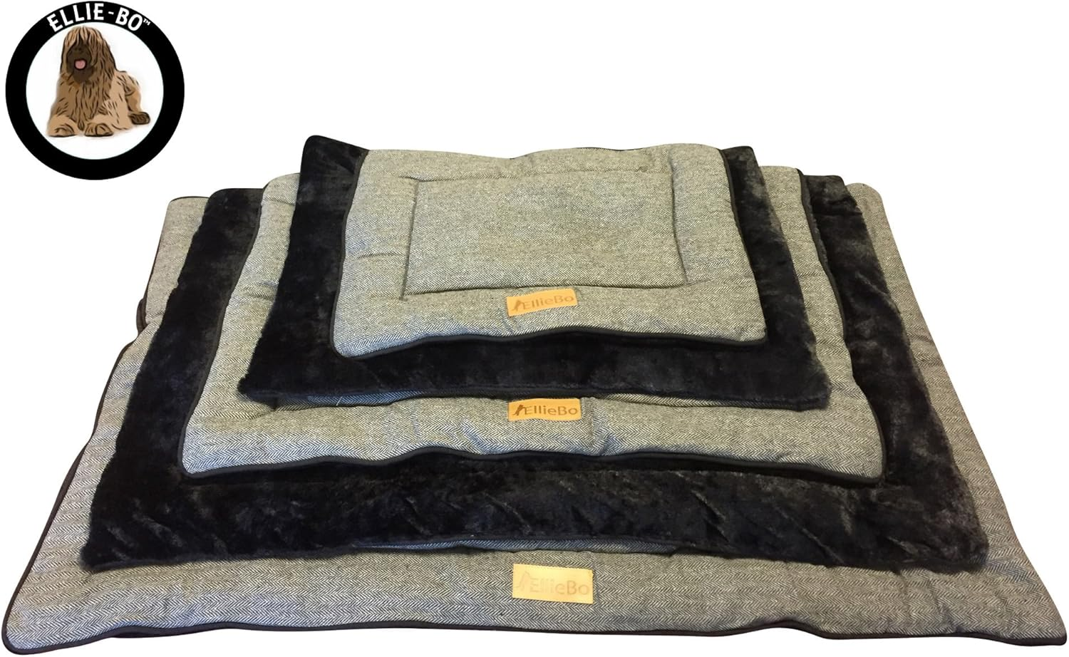 Ellie-Bo Reversible Tweed and Black Faux Fur Mat Bed for Small 24 Inch Dog Puppy Cages and Crates - Brown image number 4