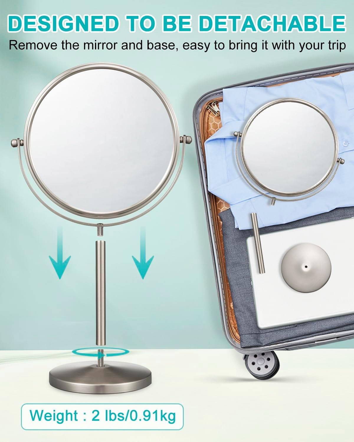 ALHAKIN 1X/15X Magnifying Makeup Mirror, Double Sided Mirror with Stand, Tabletop Desk Mirror 360&deg;Rotation for Bathroom, Nickel