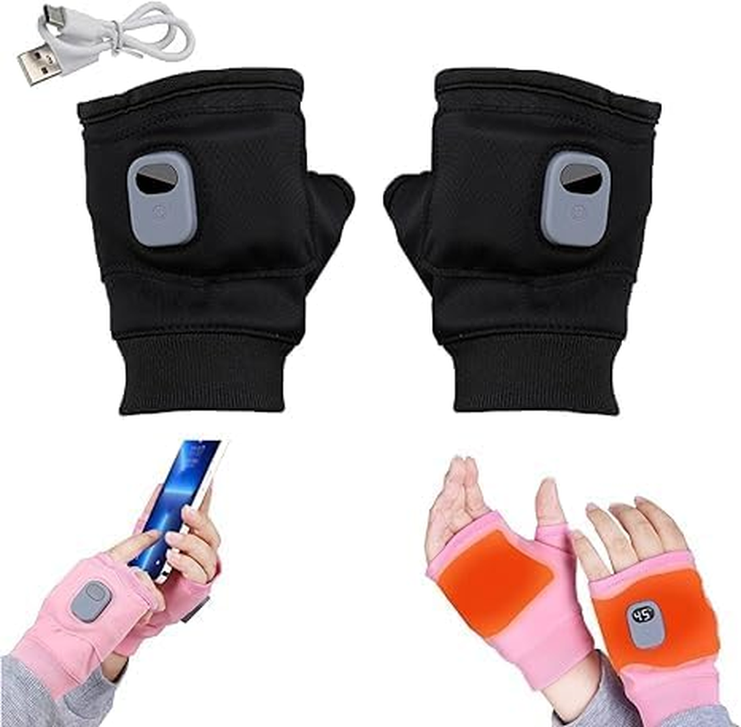 Heated Gloves for Women, Smart Thermostatic Electric Heated Fingerless Gloves Rechargeable, USB Portable Heating Gloves, Winter Hand Warmer for Work Cycling Skiing Outdoor Snow