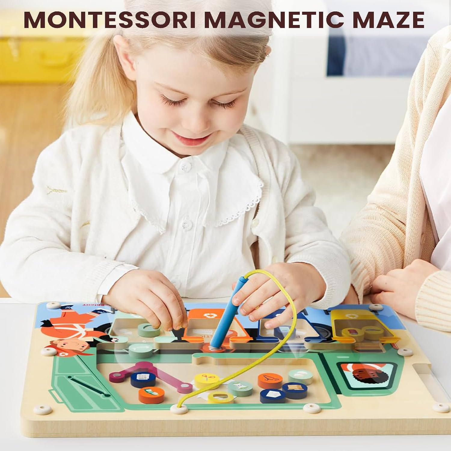 TOP BRIGHT Magnetic Color Maze Sorting Game Montessori Toys for 3+ Year Old, Wooden Garbage Magnet Educational Learning Toys, Toddler Travel Toys Fine Motor Skills for Boys Girls Gift image number 2