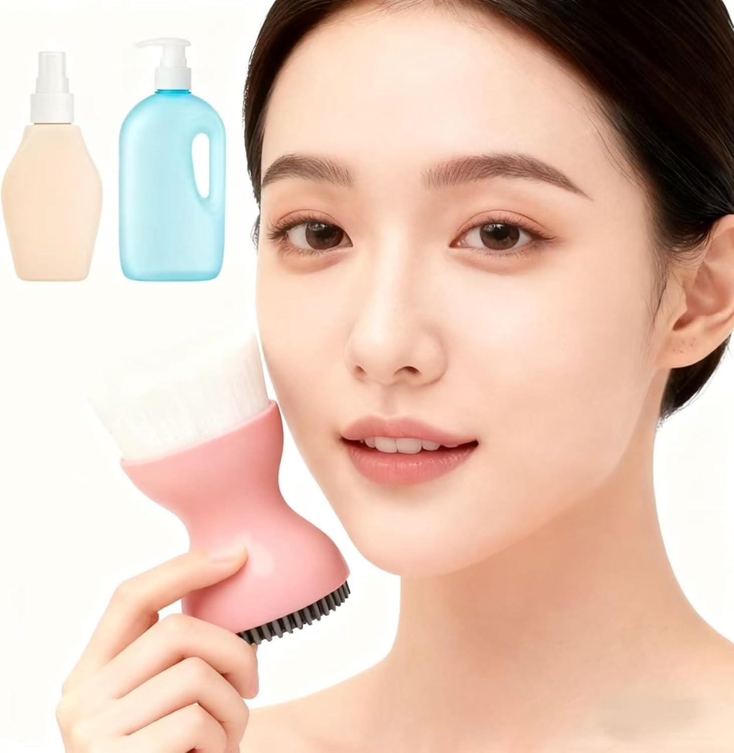 Double-Ended Silicone Face Scrubber Facial Cleansing Brush Face Brushes Exfoliator Scrubber Foundation Brush for Wowen&Men-Pink - Black image number 4