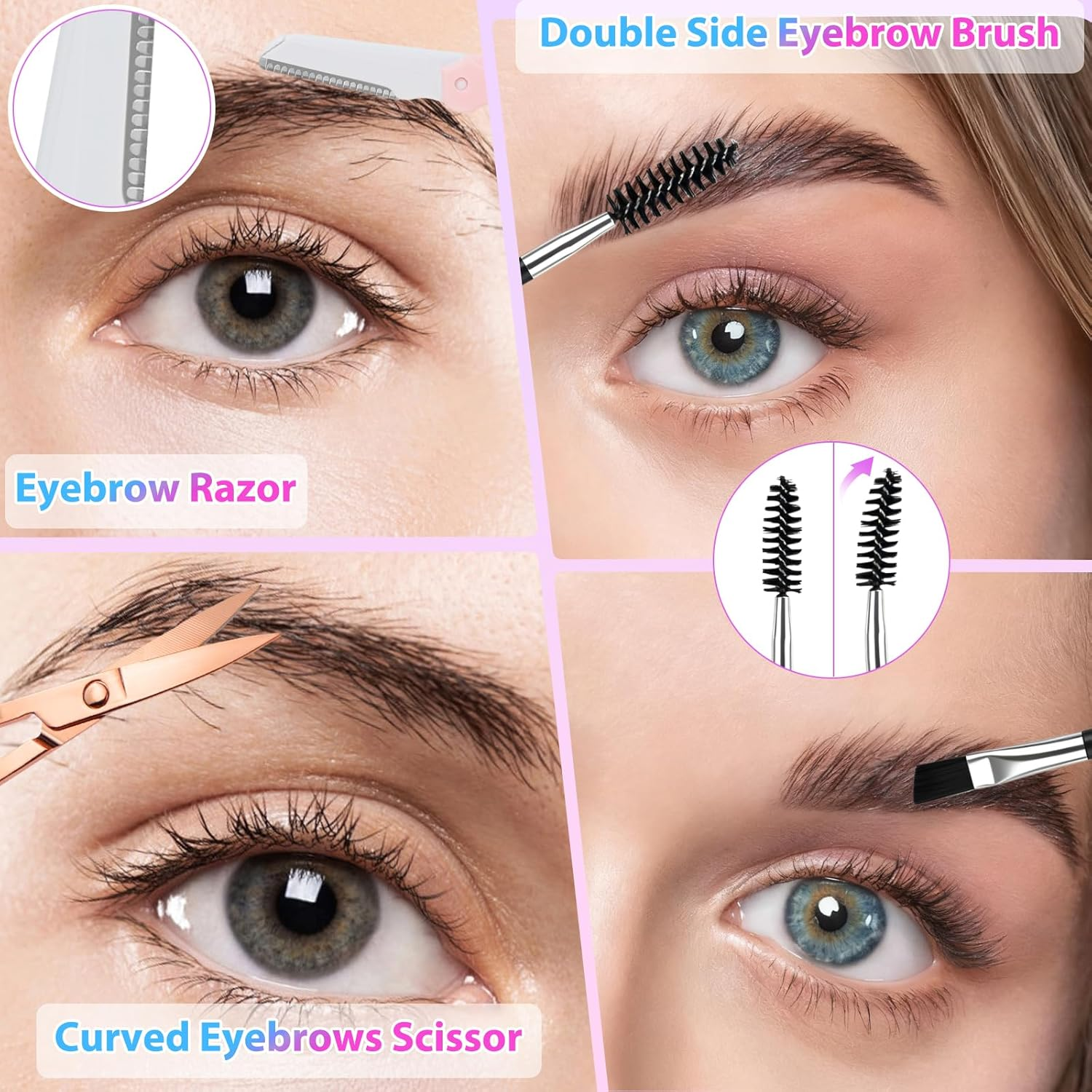 HEYMKGO 8 Piece Tweezers Set Precision Tweezers Stainless Steel with Travel Case Eyebrow Scissors with Comb Removable Scissors Eyebrow Razor Eyelash Brush Tweezers Eyebrow Plucking for Women Coloured image number 3