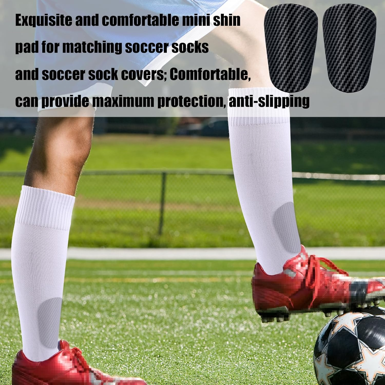 2Pcs Mini Soccer Shin Guards, 3.94X2.36 Inch Stripe Mini Shin Pads Mini Shin Guards Protective Equipment Shin Guards for Adults Teenagers Women Men Boys Girls image number 6