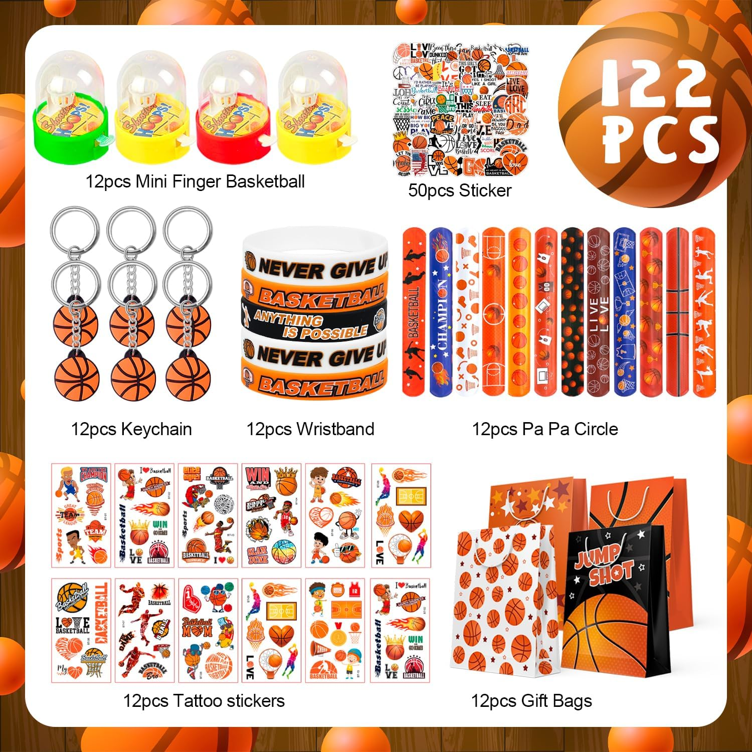 Basketball Party Favors,122Pcs Basketball Themed Birthday Party Favors - Basketball Party Keychain Gift Bags Slap Bracelets Etc Basketball Goodie Bags Stuffers for Basketball Party Decorations