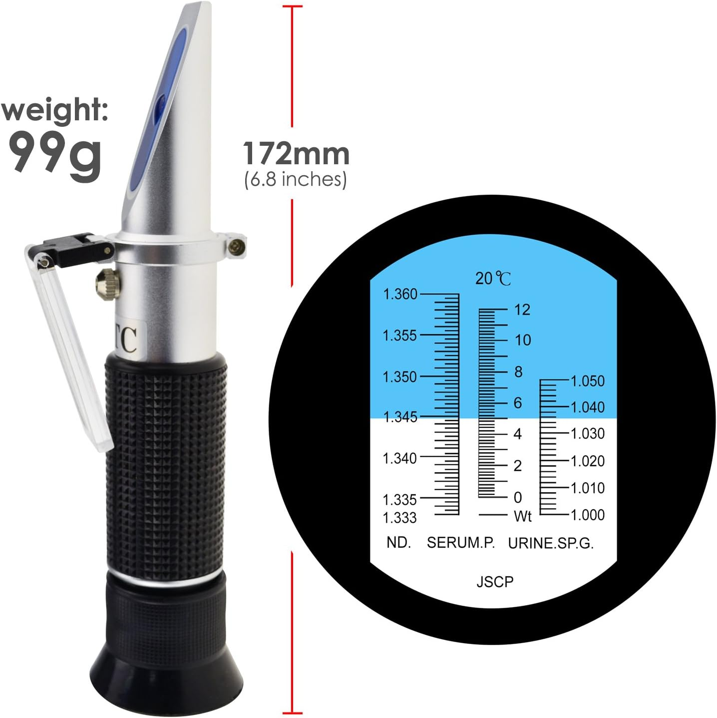 Clinical Refractometer with ATC, Tri Scale Serum Protein/Urine Specific Gravity/Refractive Index, for Veterinary Dog Cat Pet image number 3