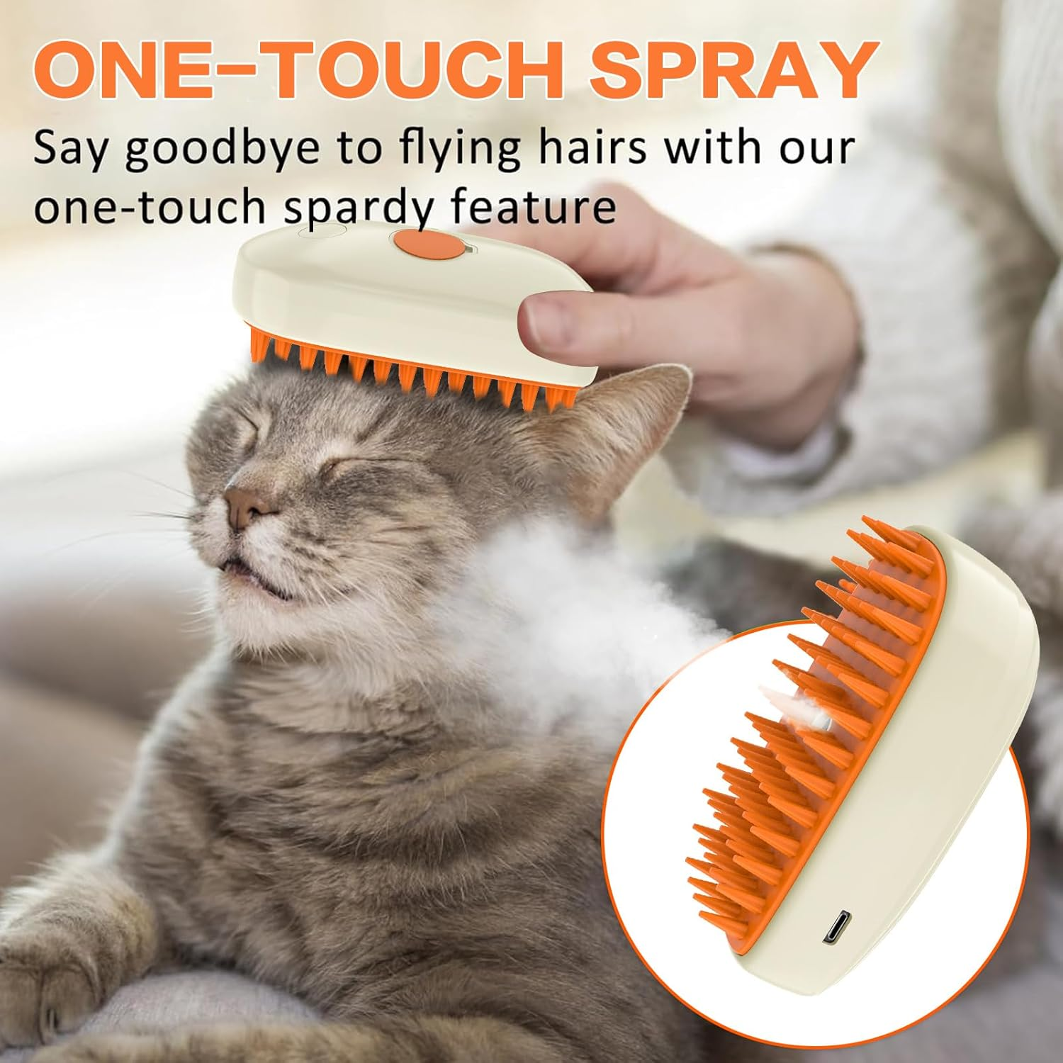 Cat Brush with Steam, 3-In-1 Steam Brush Cat Steamy Brush Cat Steam Brush for Cats with Spray Cat Brush with Water Cats Steam Brush Care Brush for Cats and Dogs for Hair Removal image number 5