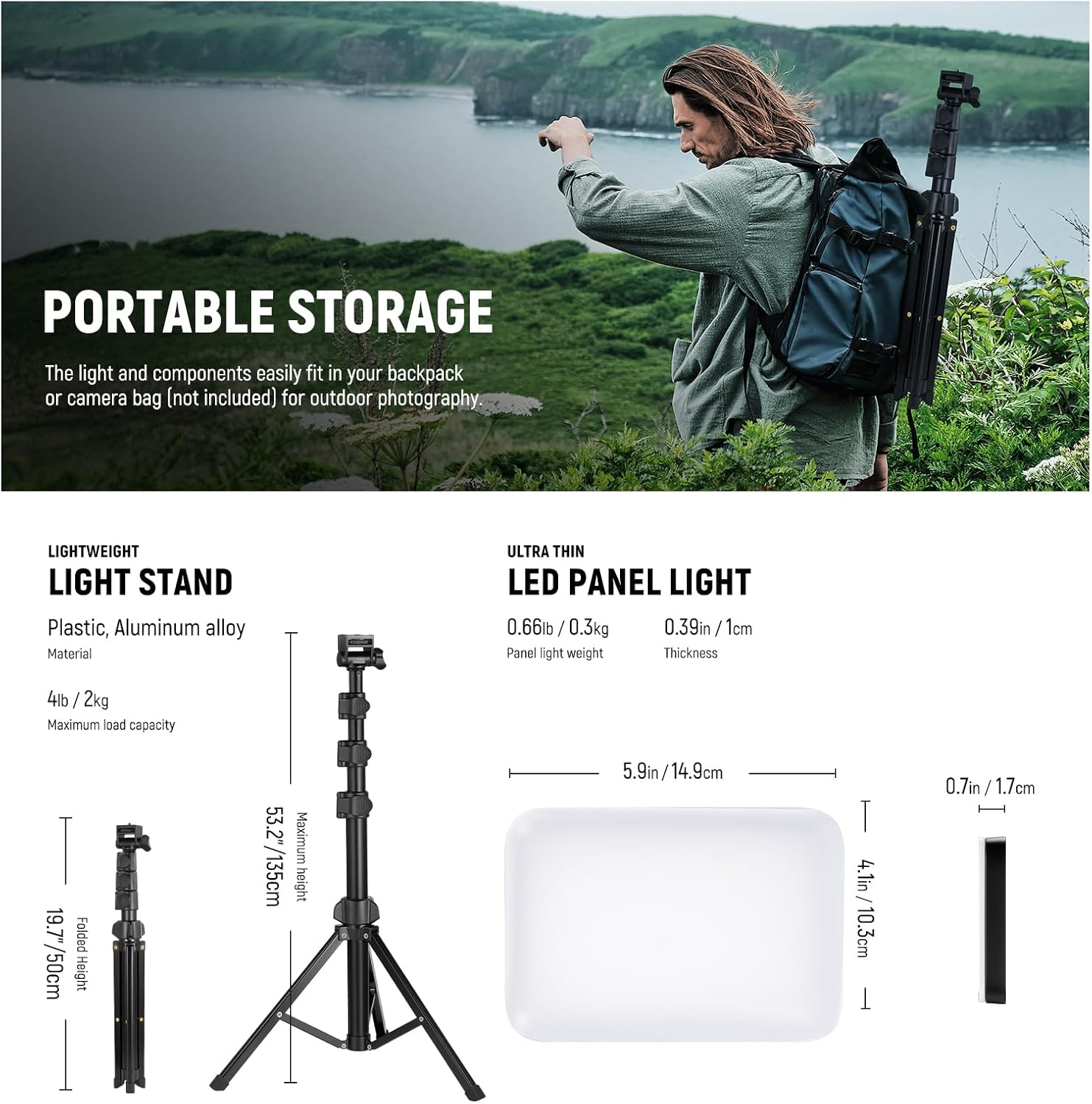 NEEWER Basics Studio Panel Key Lighting Kit, 2 Pack Bi Color LED Video Light with Tripod Stands & Filters, Dimmable Portable 3200K-5600K CRI95 750Lux for Photography Recording Streaming Podcast, BP66 image number 3