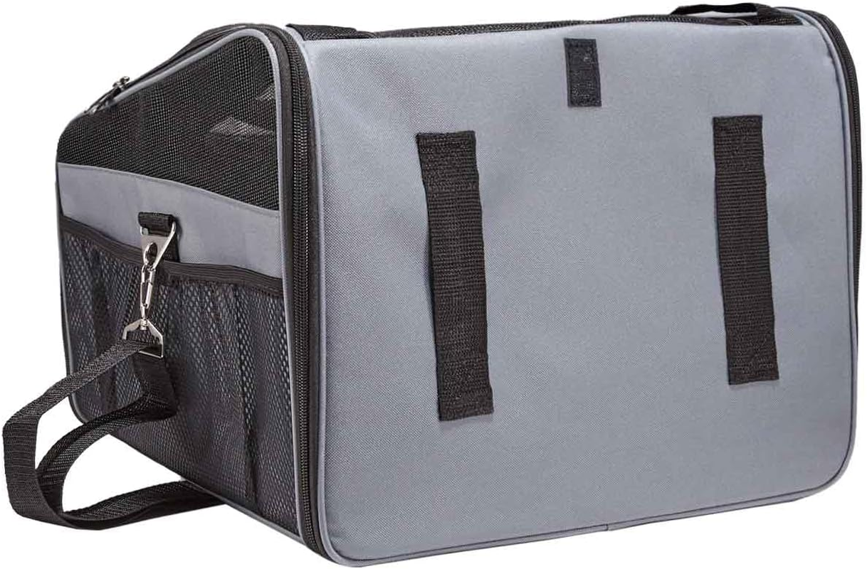 Pet Carrier Dog Cat Car Booster Seat Portable Soft Cage Travel Bag Foldable (Grey)