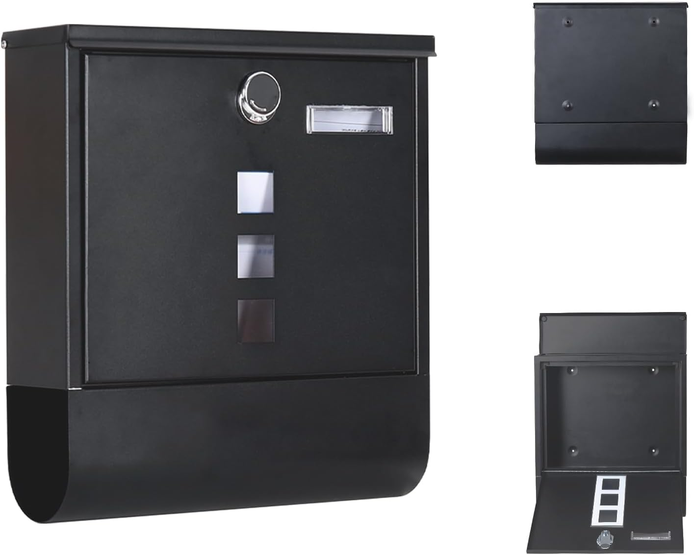 Wall Mounted Letter Post Box: outside Letterbox with Lock and Viewing Window Outdoor Mail Postbox Name Holder Newspaper Compartment 30.5 X 9.5 X 33.7 Cm
