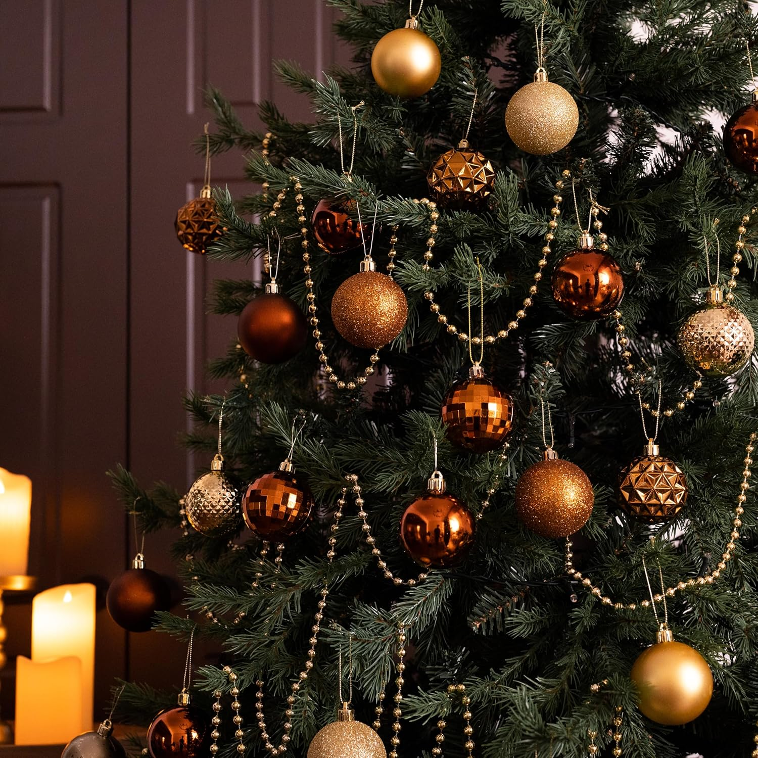 Valery Madelyn 24Ct Bronze Copper Shatterproof Christmas Ball Ornaments, 2.36 Inches Luxury Brown Hanging Ornaments for Christmas Trees Xmas Holiday Decor image number 1