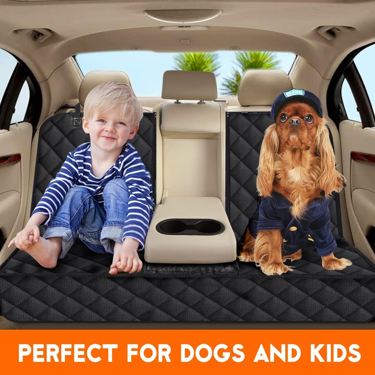 Dog Car Seat Cover, Dog Seat Cover Hard Bottom Pet Car Seat Protector Waterproof Bench Car Seat Cover, Non-Slip Reat Seat Cover Fits Middle Armrest for Most Cars Trucks Suvs - Black
