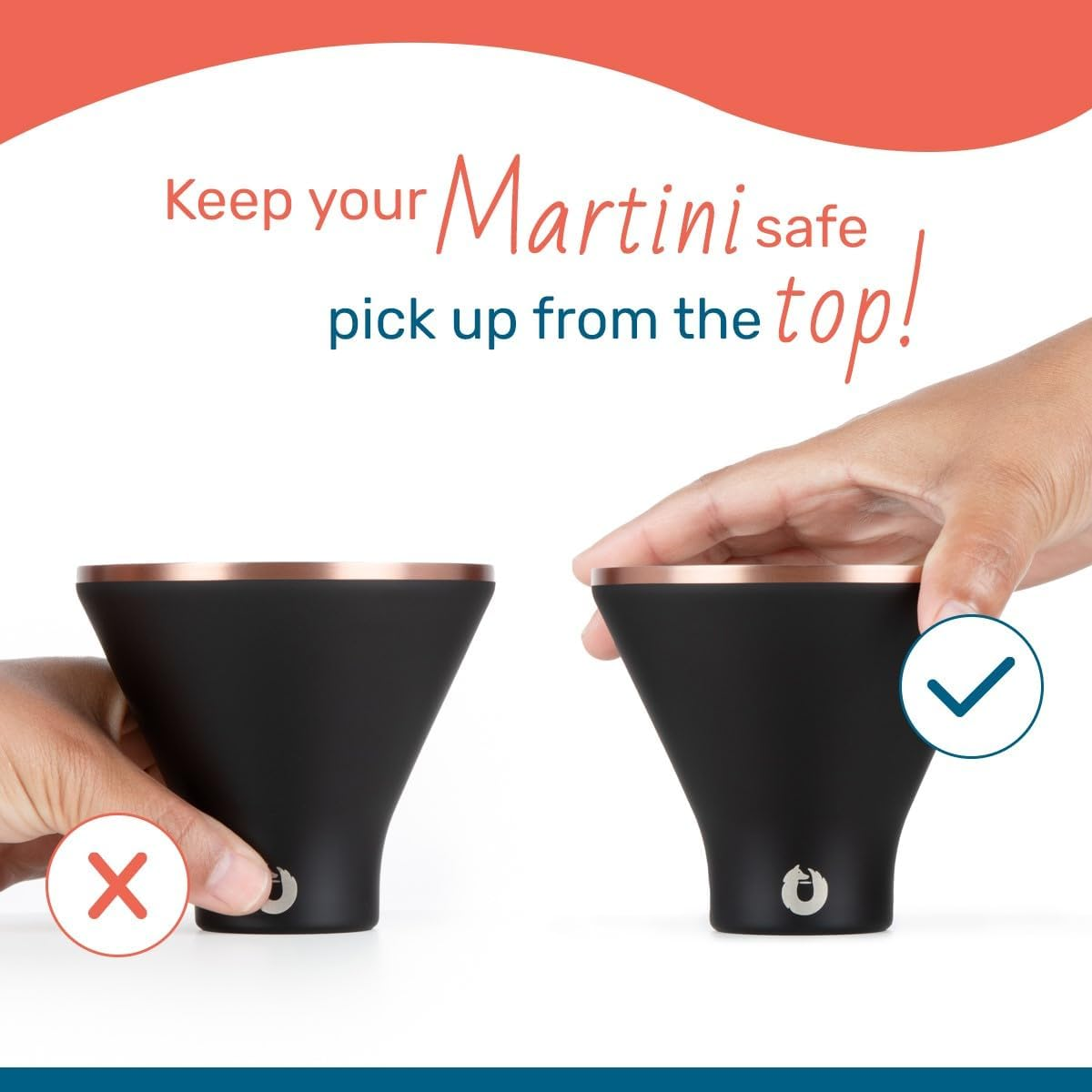 SNOWFOX Premium Vacuum Insulated Stainless Steel Martini Glass -Set of 2 -Martinis Stay ICY Cold -Stemless Cocktail Glasses -Elegant Home Entertaining -Bold Beautiful Barware Set -8 Oz -Black/Gold image number 7