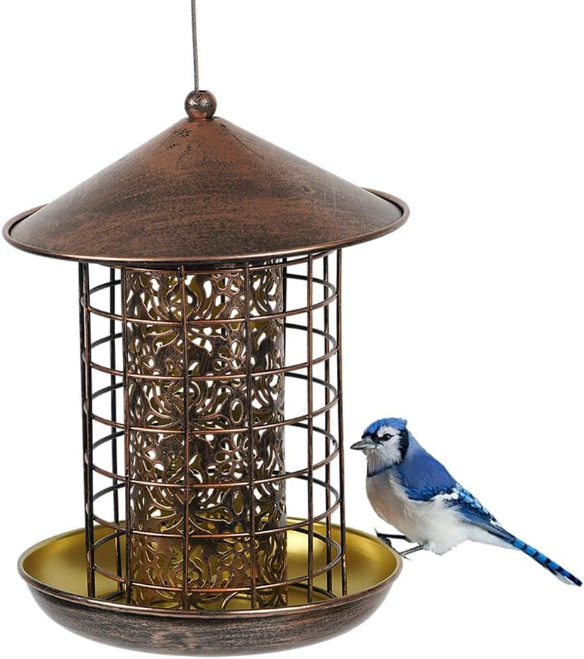 Outdoor Wild Bird Feeder, Cage Bird Feeder, Heavy Metal, Squirrel Proof, Garden and Courtyard Decoration, Woodgrain Finish Heavy Duty Mesh Metal Bird Feeder, Vintage Style with Unique Decorations image number 4