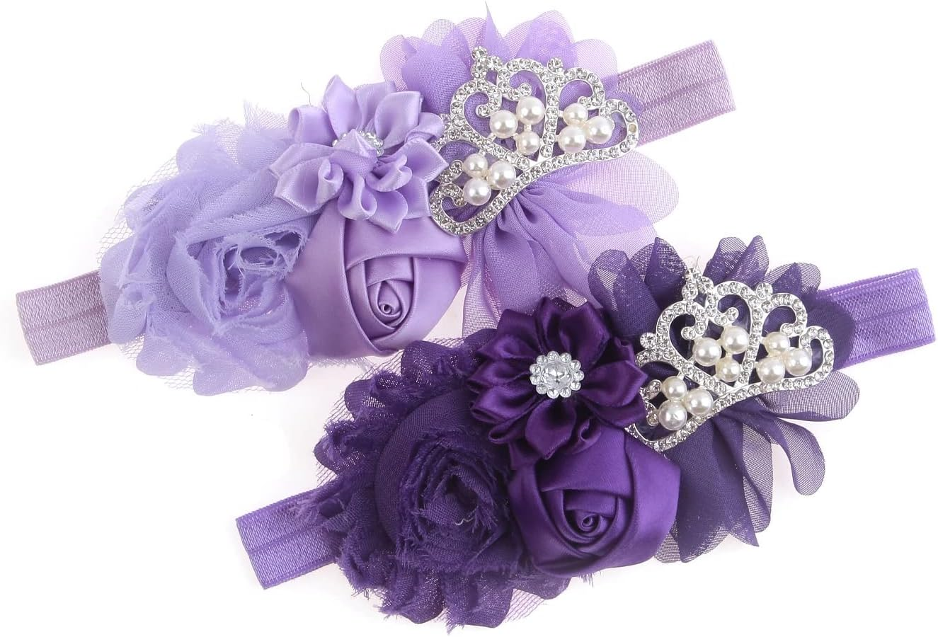 Nishine Baby Christening Headband Toddler Girls Fabric Flower Headband Tiara Stretchy Elastic in Pairs (Child, White/Pink)