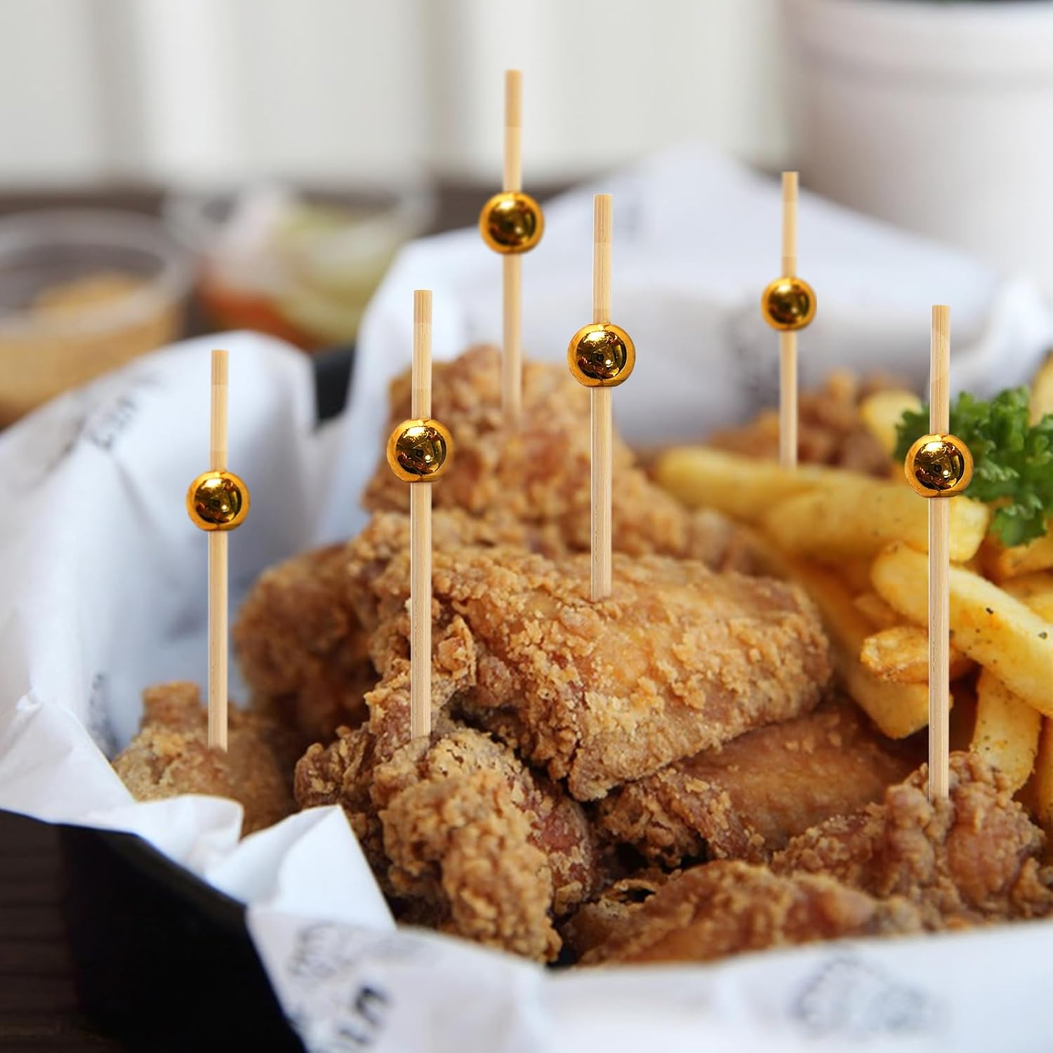 100PCS Cocktail Picks Toothpicks for Appetizers Gold Bamboo Cocktail Sticks Skewers for Drinks Party Fruit Food Sticks Charcuterie Boards Accessories image number 5