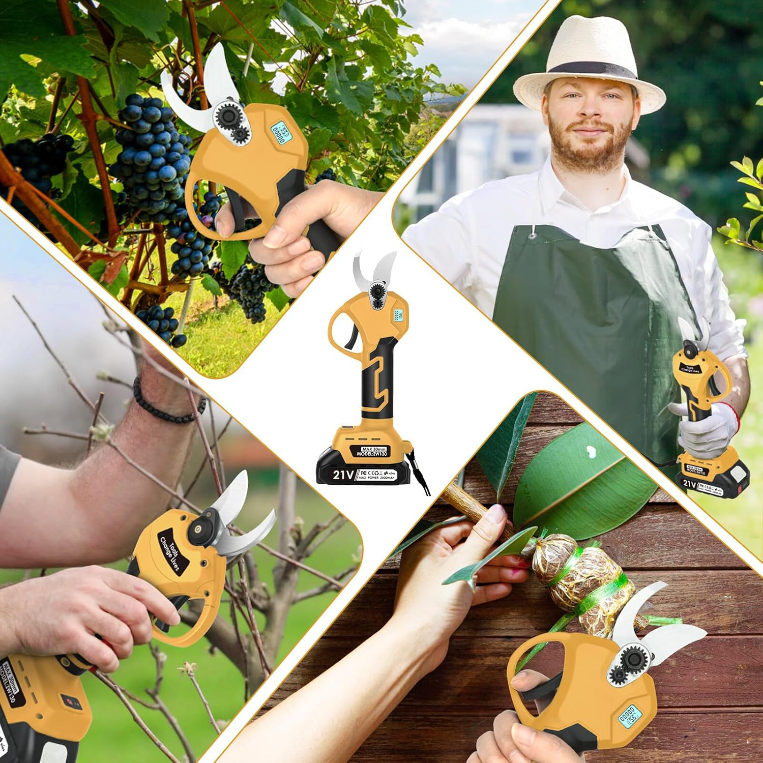 Electric Pruning Shears Cordless: Professional Gardening Scissors Heavy Duty with 2 X 2.0Ah Rechargeable Battery, LCD Display, 1.2 Inch (30Mm) Cutting Diameter - Tree Pruner for Garden Branches image number 5