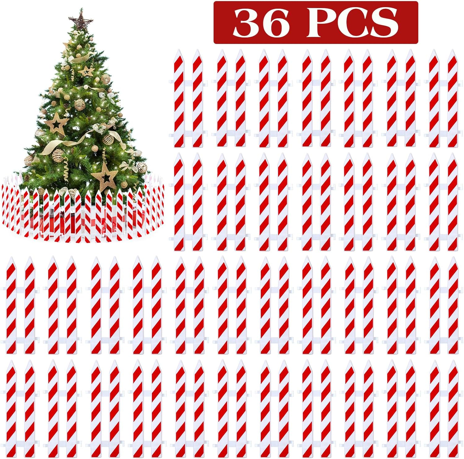 Soaoo 36 Pcs Christmas Tree Gate Christmas Tree Fences Decoration Candy Cane Picket Fence Cat Proof Indoor Garden Decoration Fence for Holiday Party Office Home Decor image number 3