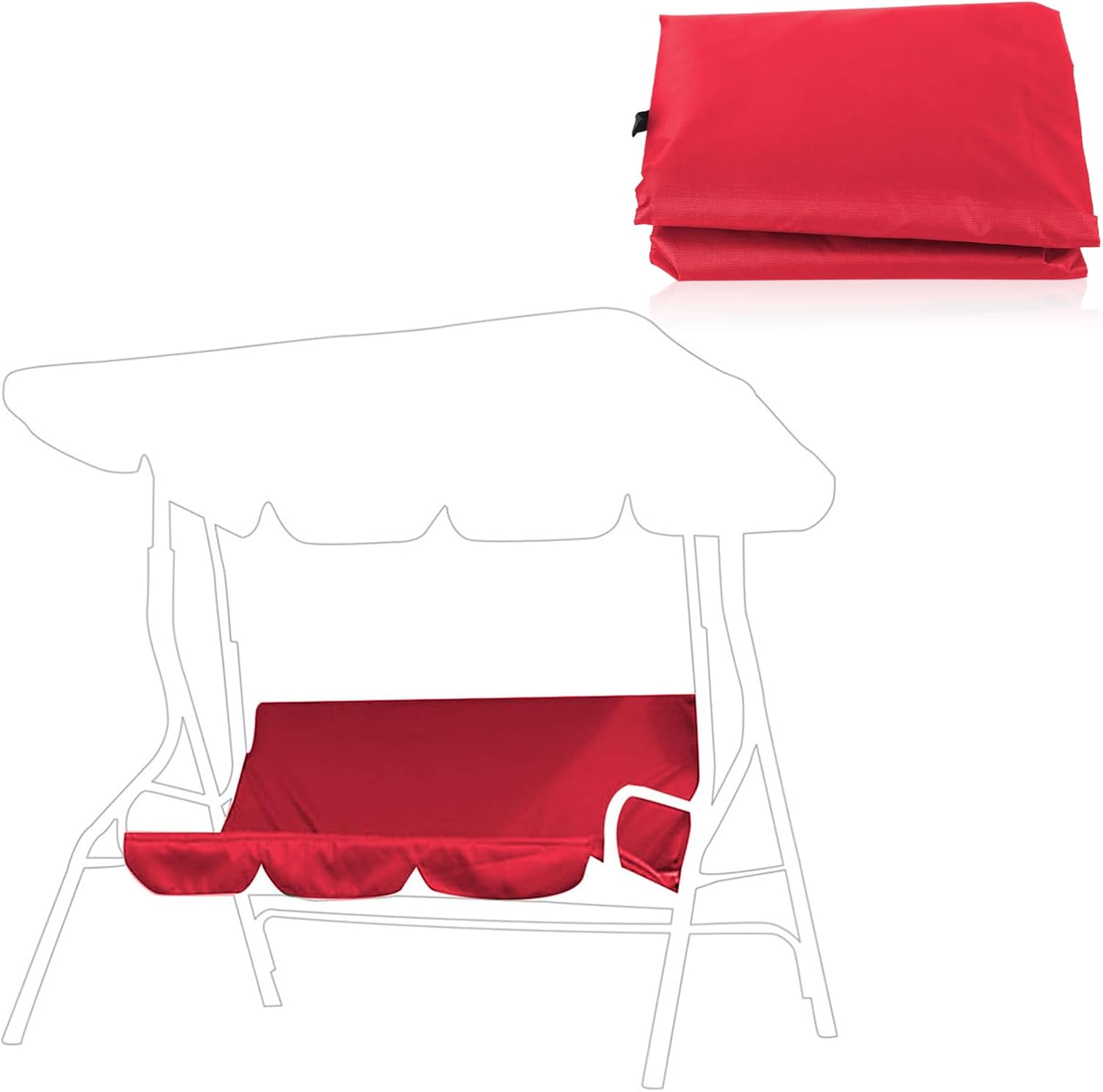 Omabeta 1PCS Outdoor Swing Chair Cushion Replacement Cover with Waterproof Material for 3-Seater, 150X50X10Cm/59.1X19.7X3.9In Swing Seat Cushion Cover for Garden Courtyard Hammock Seat, Red - Black image number 5