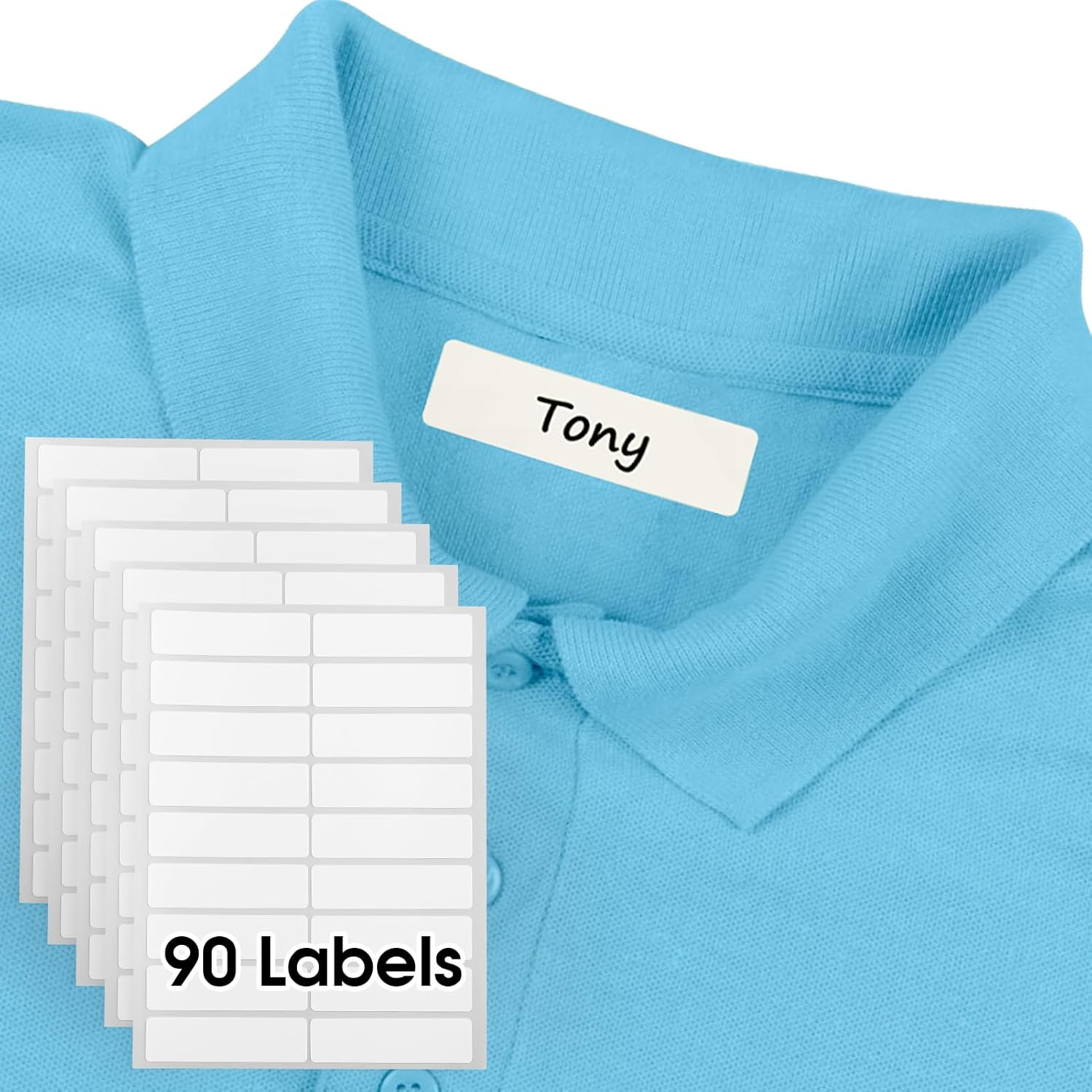 Maxgear 90 Pcs Kids No-Iron Clothing Labels, 0.5X1.75 Inch Self-Stick Fabric Tags, Washer Friendly Write-On Waterproof Name Labels for School Daycare Nursing Care image number 1