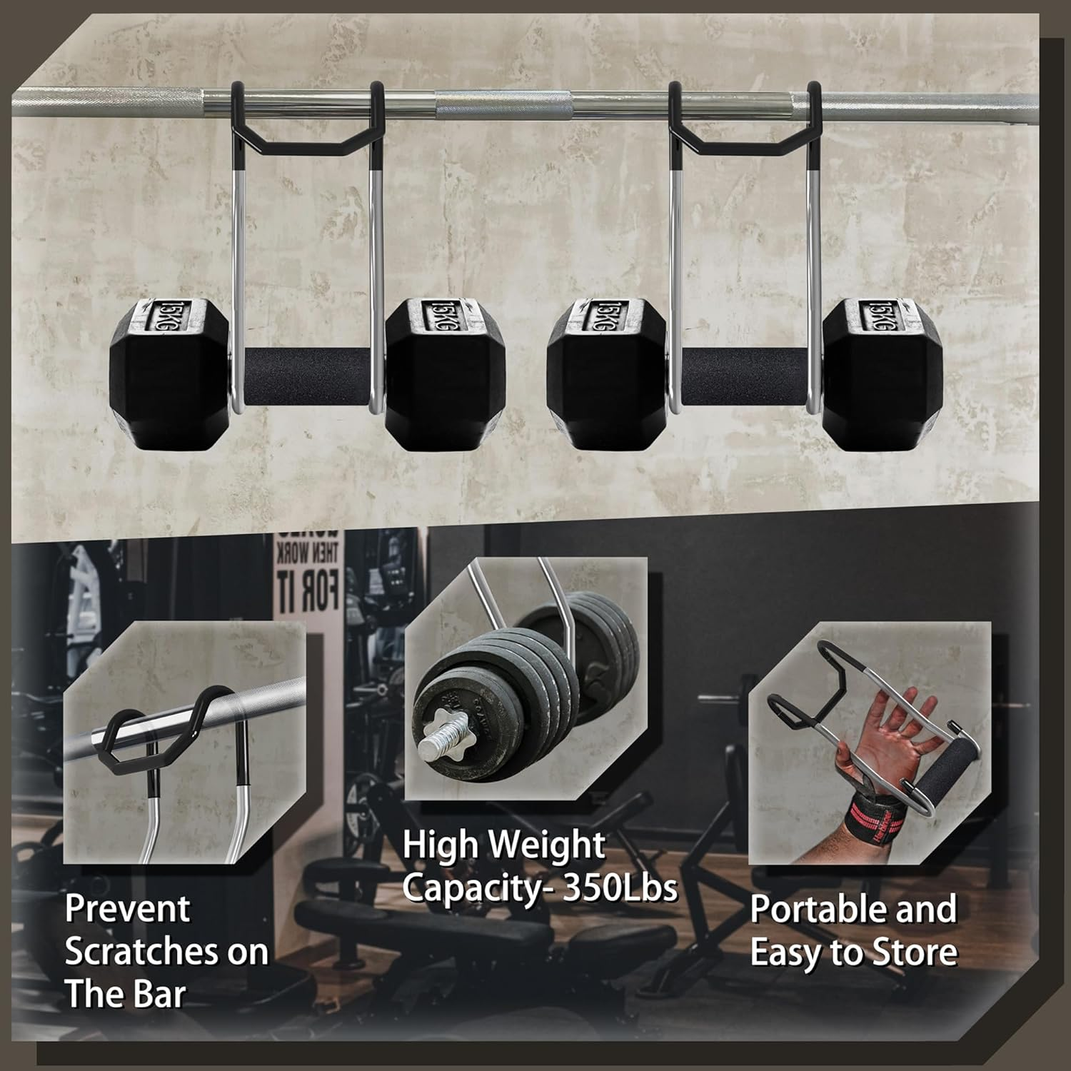 Dumbbell Spotter Hooks for Bench Press: Power Rack Attachments Dumbbells Rack for Chest Workout Connect to Barbell image number 6