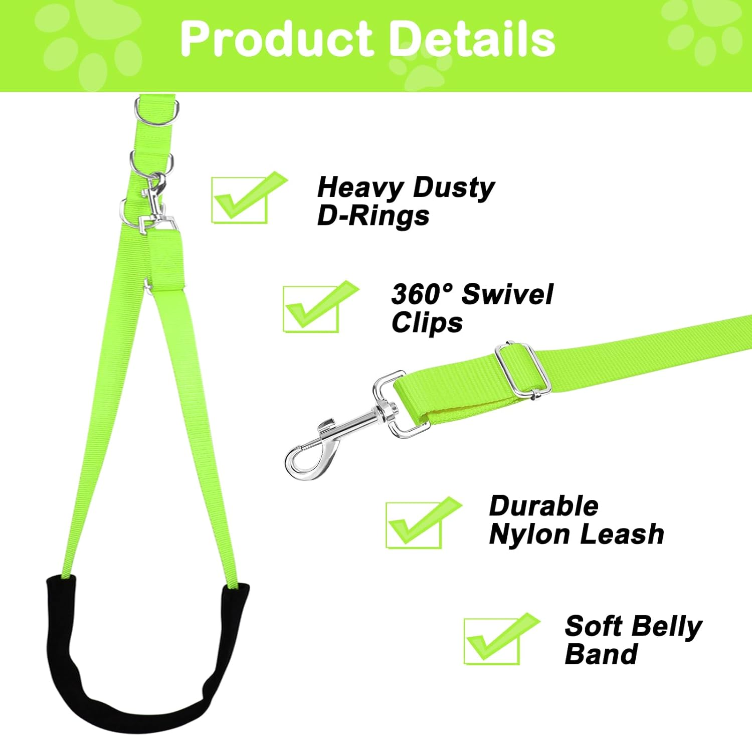 ASOCEA Dog Grooming Belly Strap Nylon Grooming Restraint Loop Noose Dog Grooming Extension Strap Adjustable Traction Leash with D-Rings for Small Medium Cats Dogs Grooming Bathing (Green) image number 3