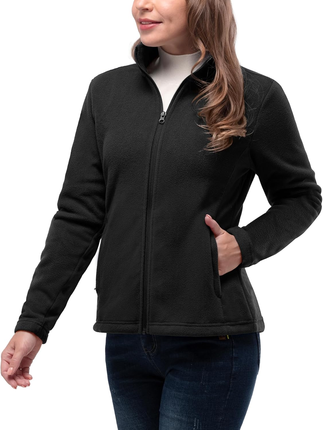 33,000Ft Womens Fleece Jackets Ladies Lightweight Warm Full Zip Coat Breathable Microfleece Ladies Sweater Casual Long Sleeve, Ideal for Travelling Outdoor Sport