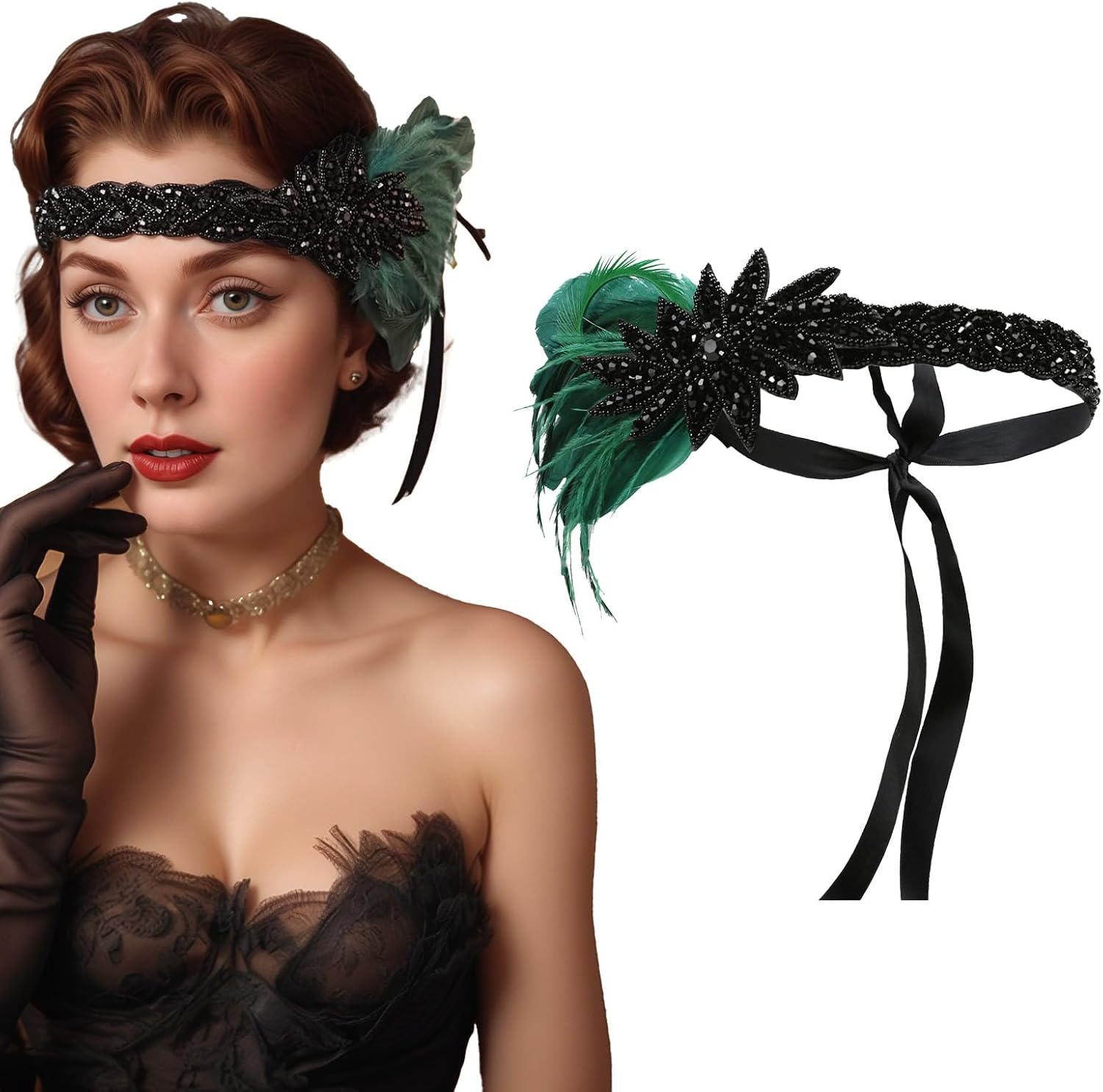 Lufdegim Women'S 1920S Feather Headband, 20S Flapper Feather Hair Band, Gatsby Costume Accessories, Charleston Hairband, Headpiece for Carnival Fancy Dress Costume Theme Party image number 5