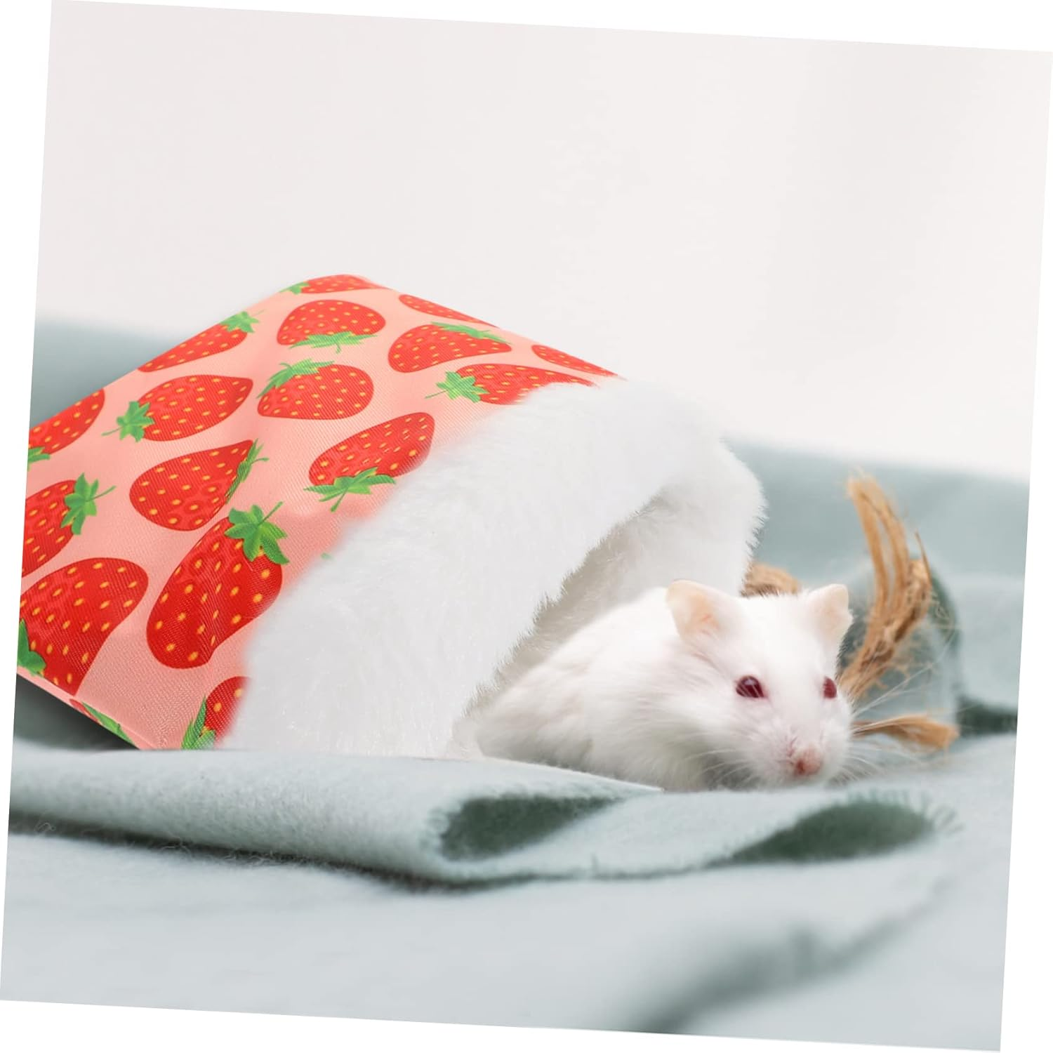 Hamster Winter Hideout Cotton Sleeping Bed Strawberry L Size Warm Sleep Pouch for Small Pets Guinea Pigs Chinchillas Sugar Gliders Hedgehogs Squirrels image number 4