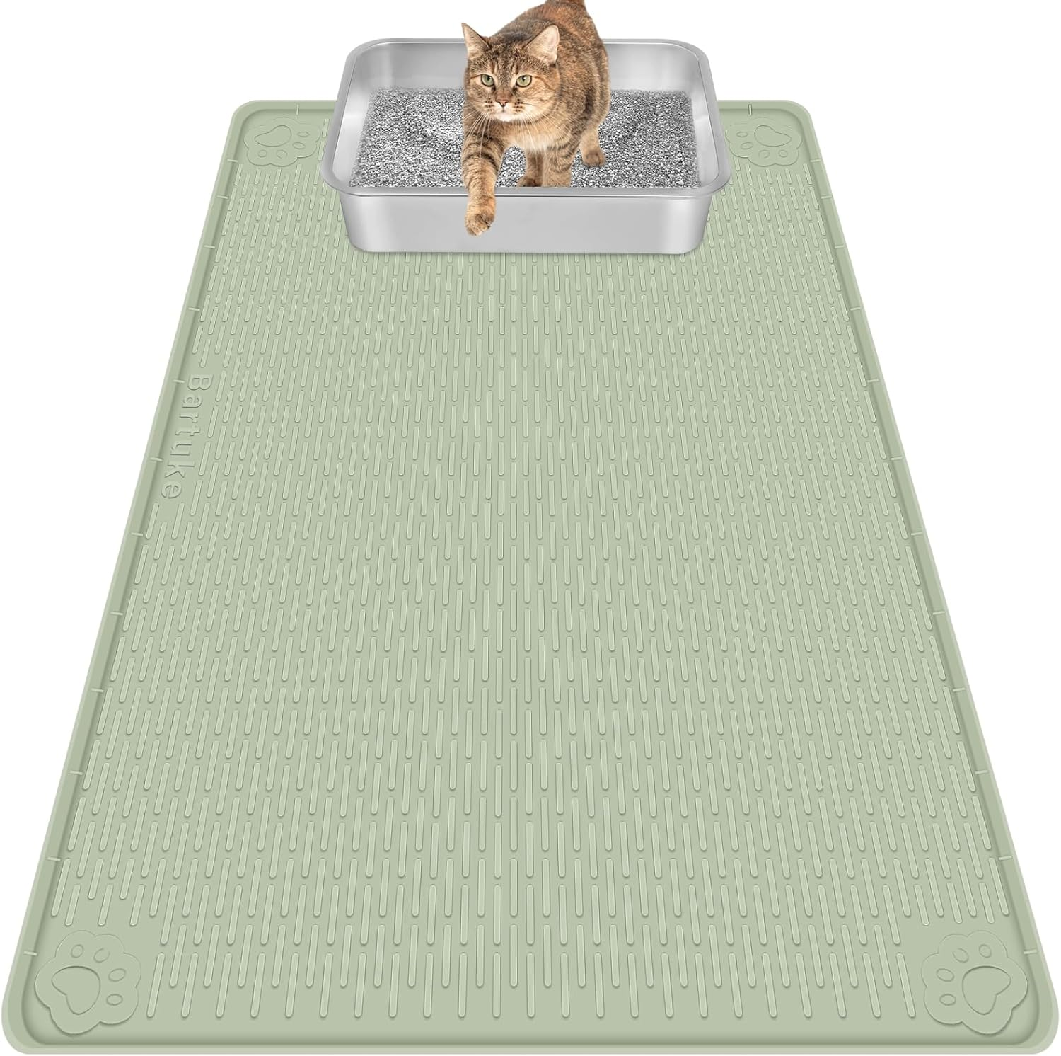 Bartuke Cat Litter Mat, Extra Large 40" X 28" Silicone Mat Litter Trapping Mat for Scatter Control, Soft on Kitty Paws, Easy to Clean (Khaki