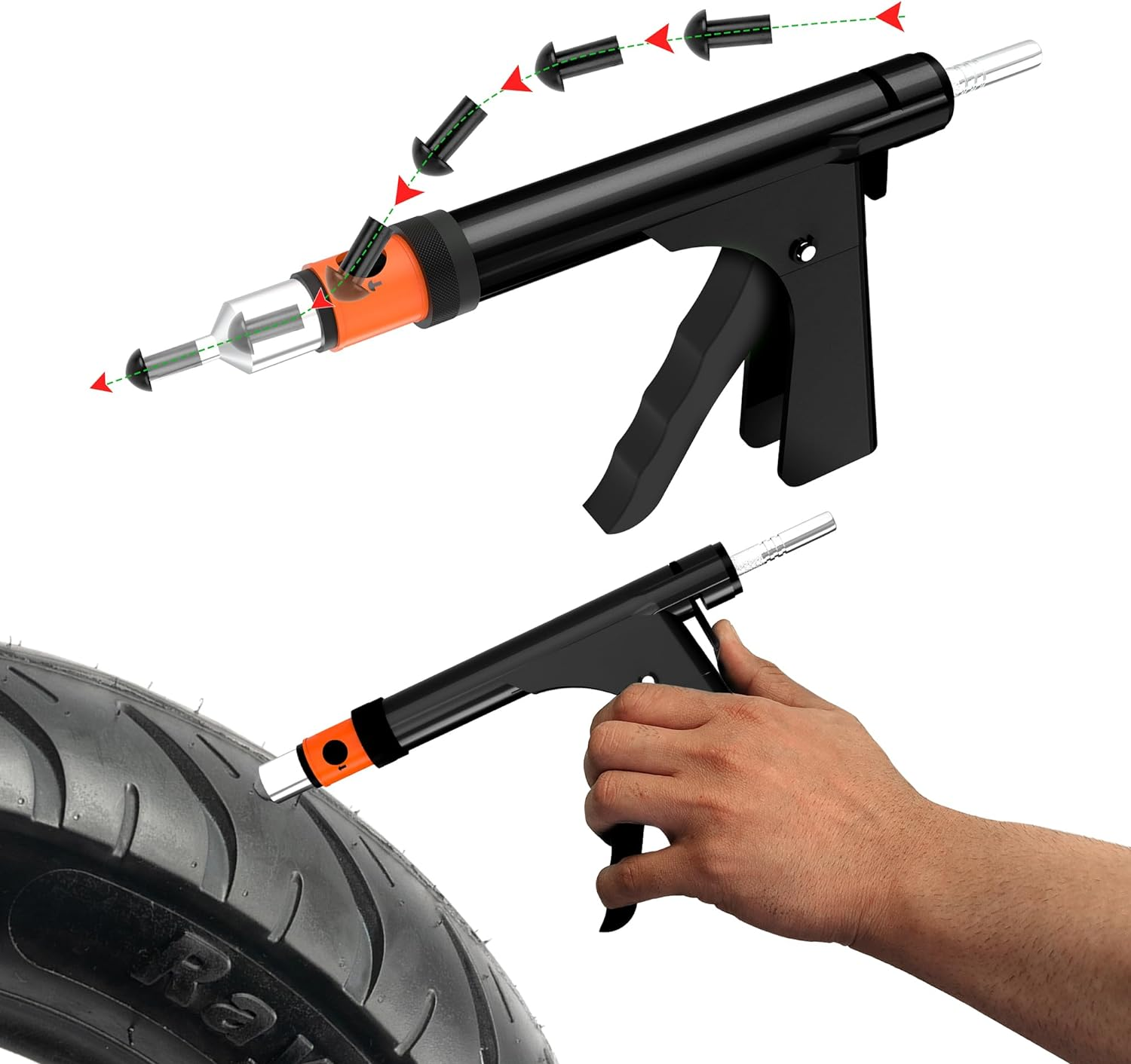 GRAND PITSTOP Tubeless Tire Gun Puncture Repair Kit with Mushroom Plug for Tyre Punctures and Flats on Cars, Motorcycles, ATV, Trucks & Tractors (Gun Puncture Kit with Hole 15 Plugs, Black) image number 6