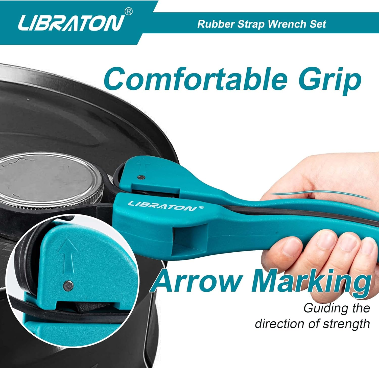 Libraton Adjustable Rubber Strap Wrench Set, 2-Piece, Universal Oil Filter Wrench, Multifunctional, Shower Heads, Jar Opener image number 4