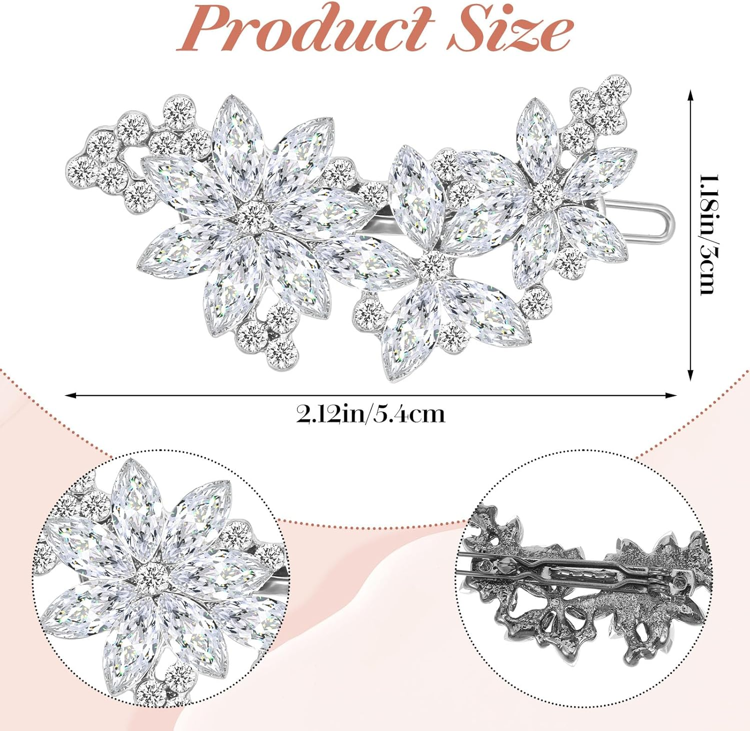 Ouligay 2 Pcs Rhinestone Hair Clips,Silver Crystal Barrettes for Women,Fancy Hair Clips for Women,Hair Accessories for Women Wedding,Decorative Hair Clips for Daily Prom image number 5