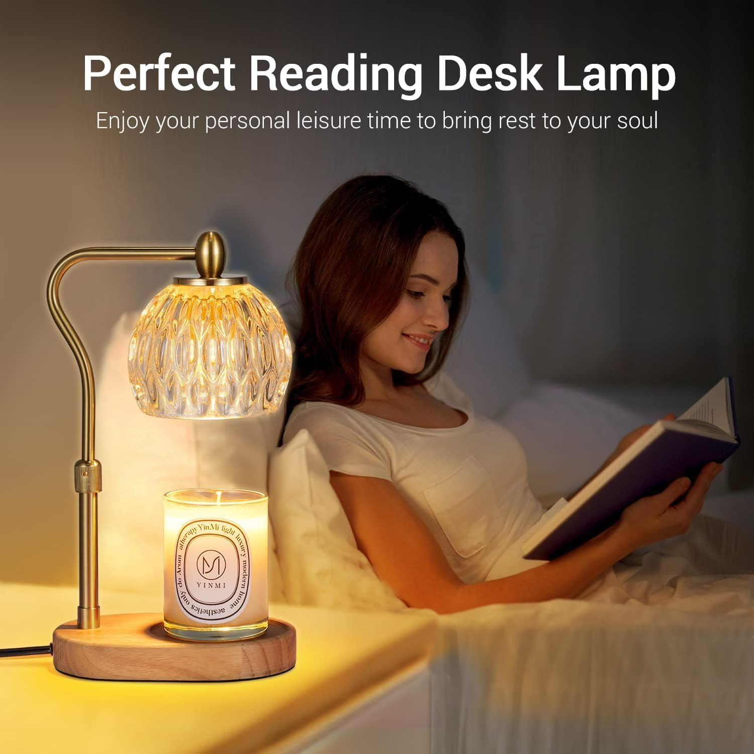 Candle Warmer Lamp with Timer & Dimmer - Height Adjustable for Scented Candles - Includes 2 50W Bulbs for Home Decor (Gold) image number 5