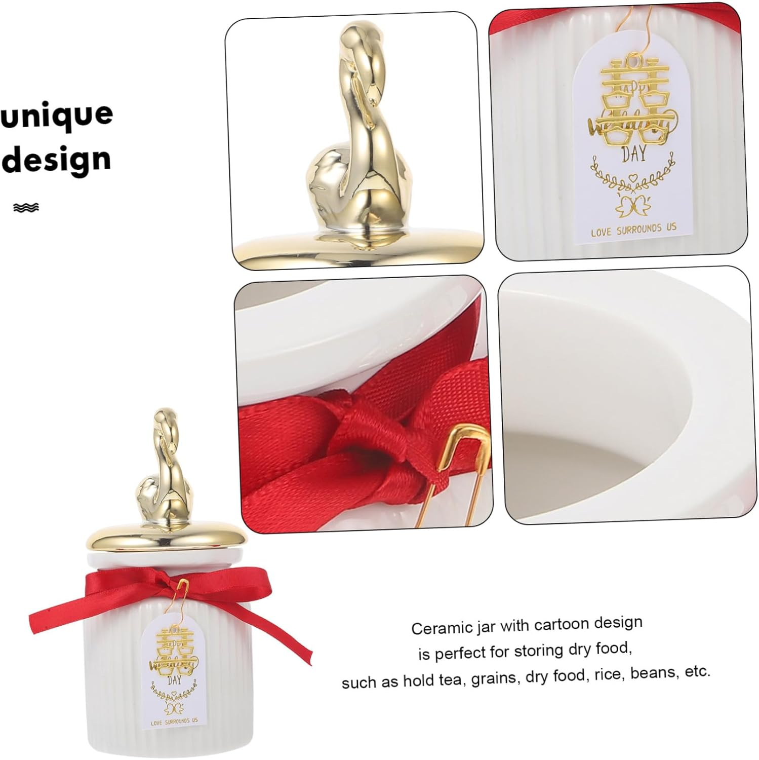 SHOWERORO Ceramic Tea Storage Jar Lid Elegant Canister for Loose Leaf Tea Sugar and Candy Pot Flamingo Design for Home Kitchen Counter image number 1