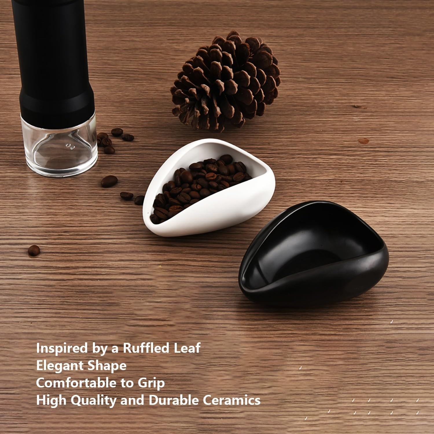 Coffee Bean Dosing Cup and RDT Spray Bottle Kit for Espresso Ceramic Ruffled Leaf Shaped Measuring Tray and Sprayer Set for Reducing Coffee Ground Static image number 5